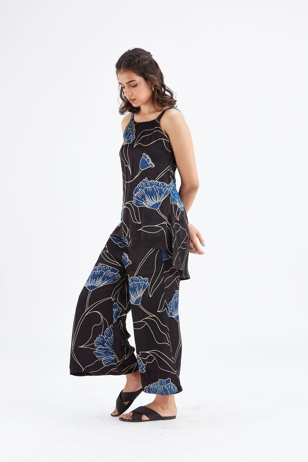 Alina Black Floral Printed Cotton Co-ord set at Kamakhyaa by Hasttvam. This item is Black, Cotton, Ete by Hasttvam, Floral Prints, Fusion Wear, Hand Printed, Womenswear