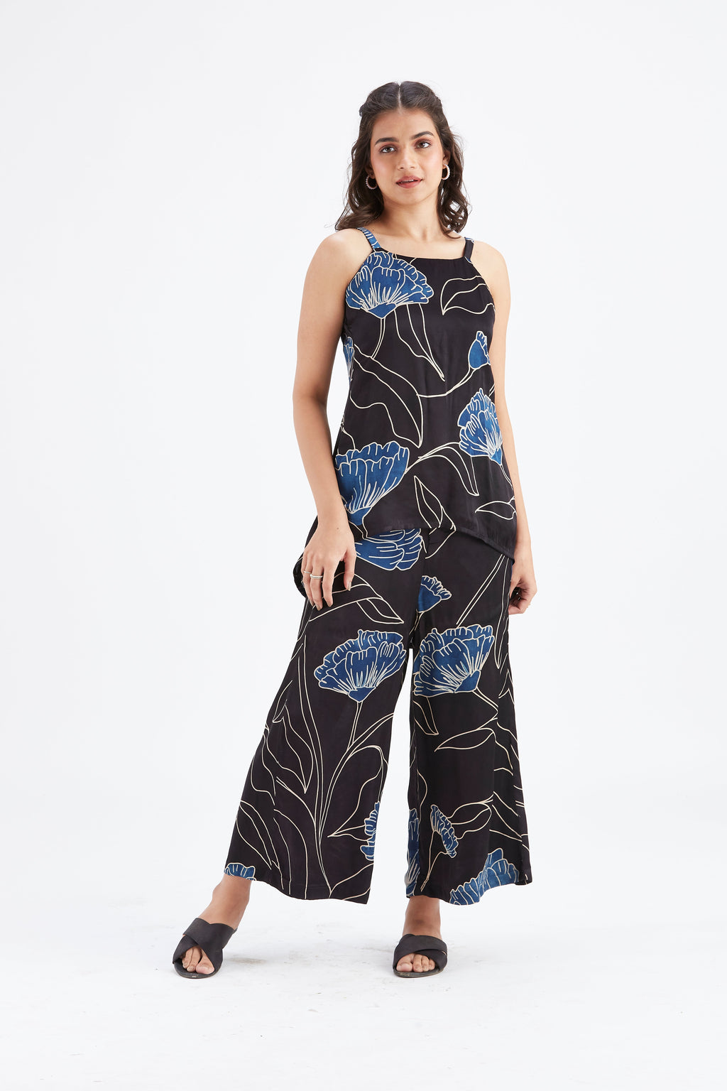 Alina Black Floral Printed Cotton Co-ord set at Kamakhyaa by Hasttvam. This item is Black, Cotton, Ete by Hasttvam, Floral Prints, Fusion Wear, Hand Printed, Womenswear