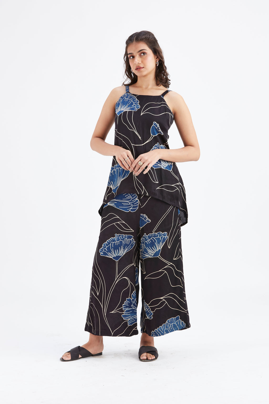 Alina Black Floral Printed Cotton Co-ord set at Kamakhyaa by Hasttvam. This item is Black, Cotton, Ete by Hasttvam, Floral Prints, Fusion Wear, Hand Printed, Womenswear