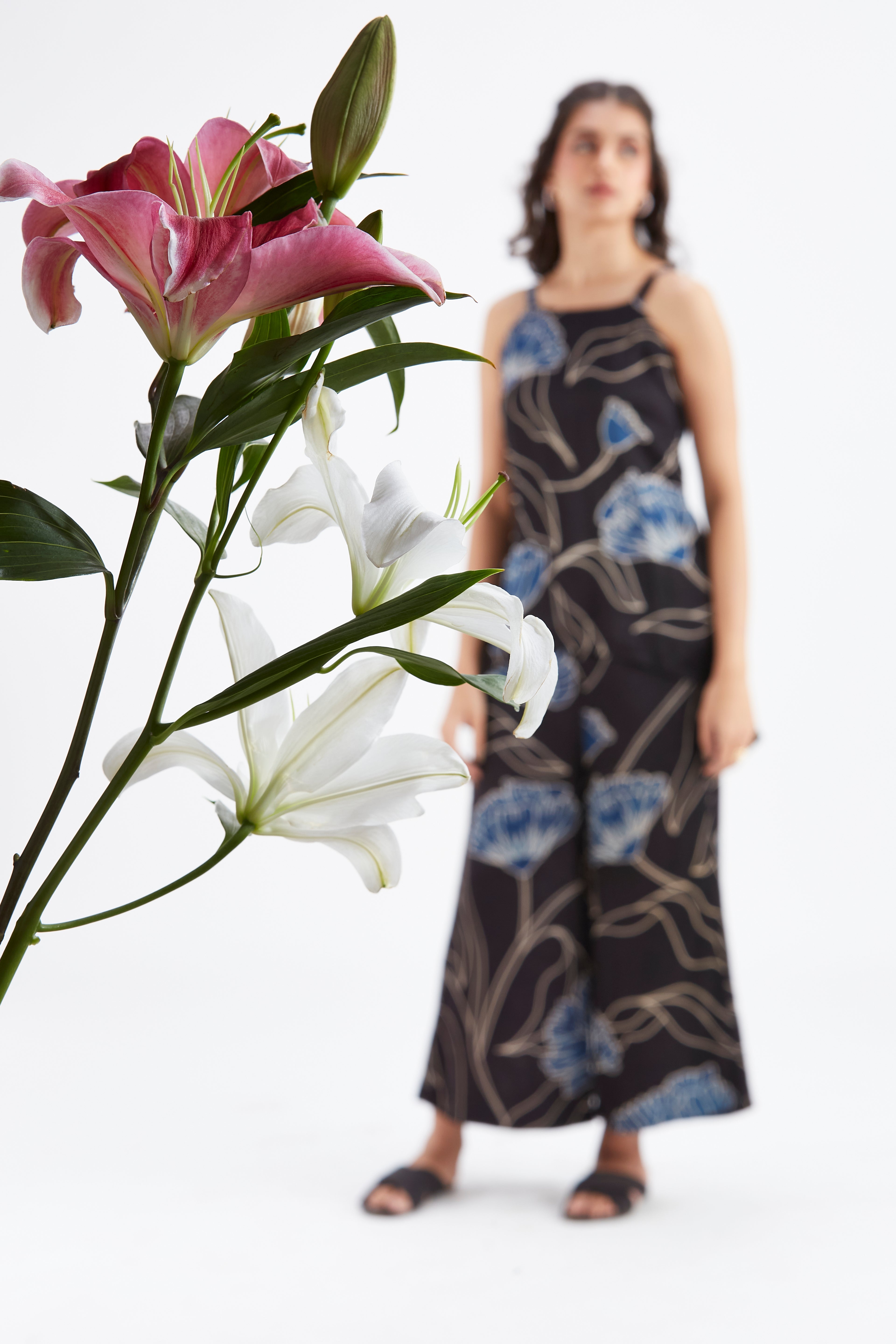 Alina Black Floral Printed Cotton Co-ord set at Kamakhyaa by Hasttvam. This item is Black, Cotton, Ete by Hasttvam, Floral Prints, Fusion Wear, Hand Printed, Womenswear