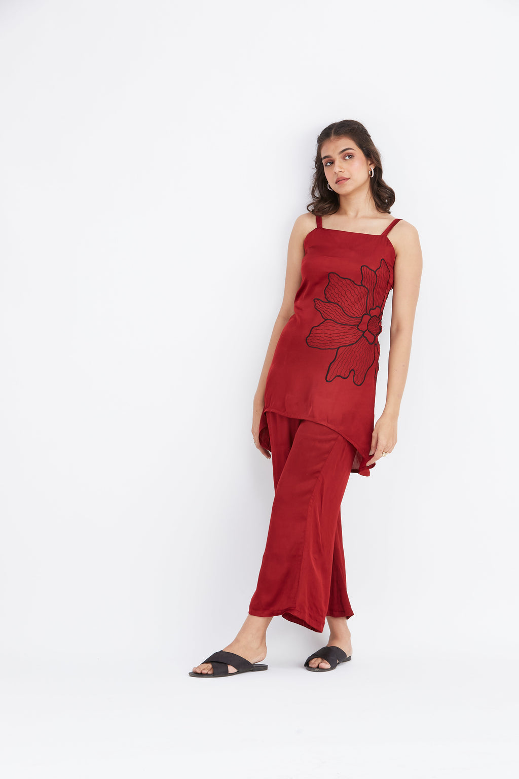 Alina Red Floral Printed Modal Co-ord set at Kamakhyaa by Hasttvam. This item is Ete by Hasttvam, Floral Prints, Hand Printed, Modal, Red, Wedding Wear, Womenswear