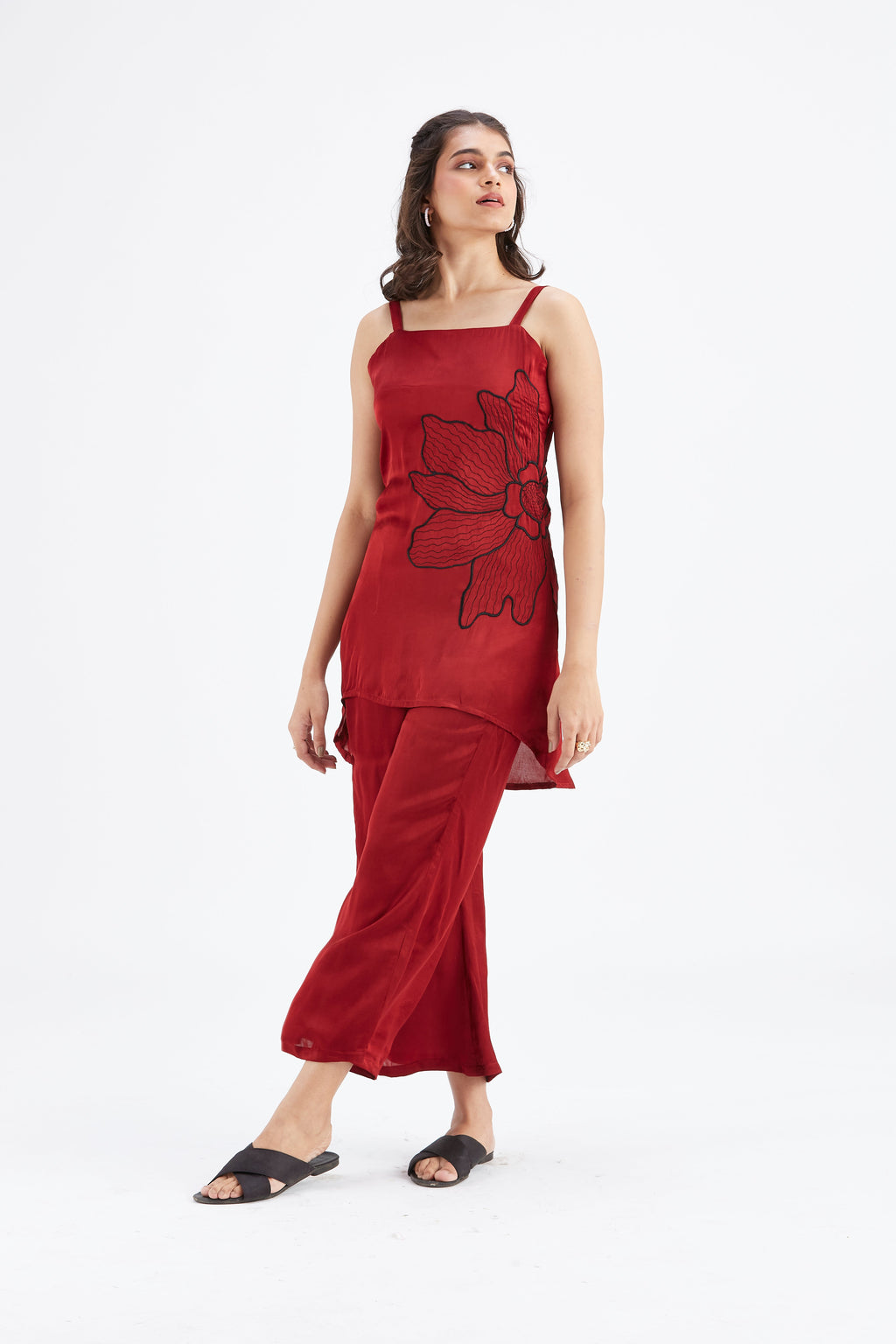 Alina Red Floral Printed Modal Co-ord set at Kamakhyaa by Hasttvam. This item is Ete by Hasttvam, Floral Prints, Hand Printed, Modal, Red, Wedding Wear, Womenswear