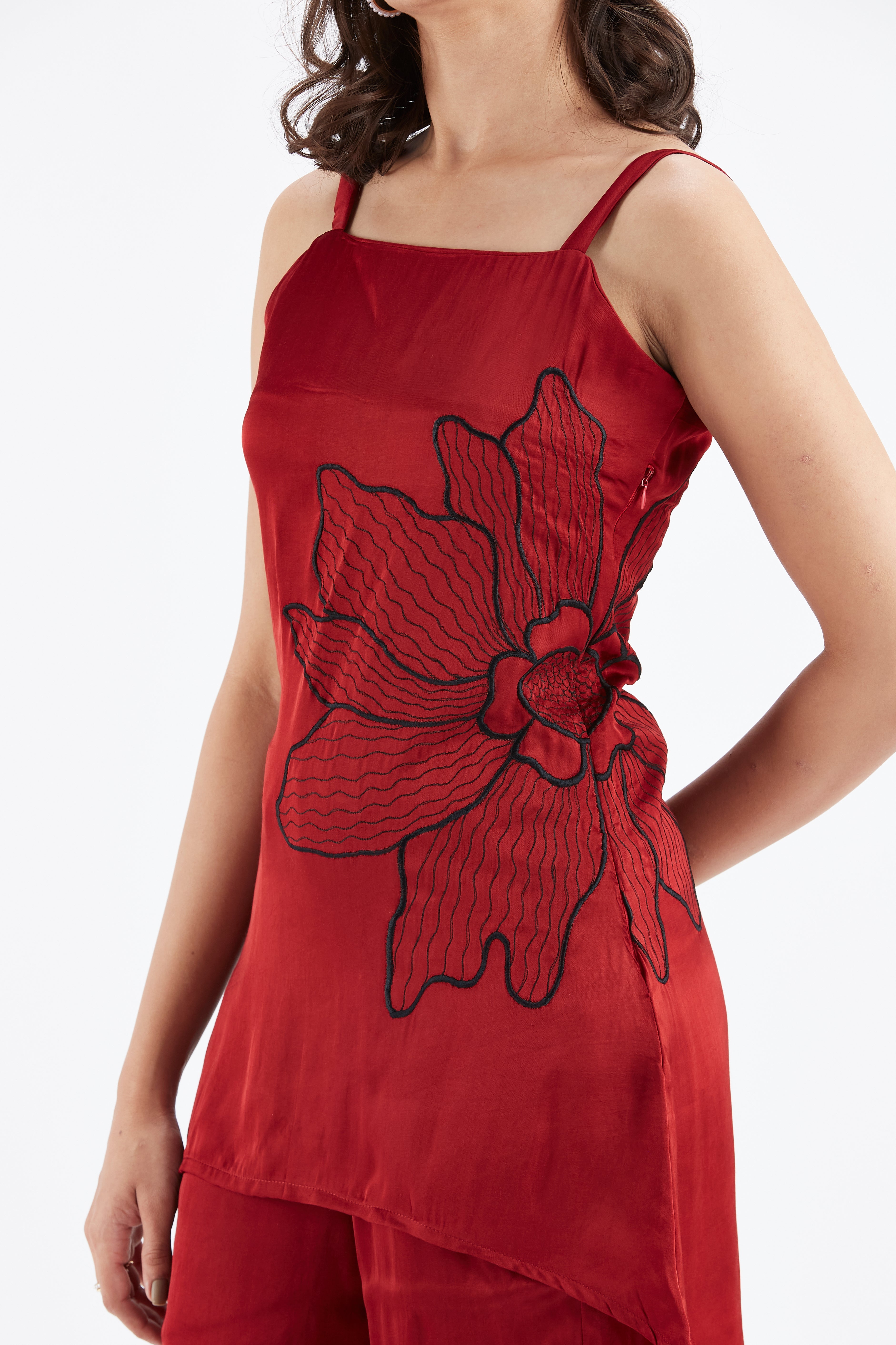 Alina Red Floral Printed Modal Co-ord set at Kamakhyaa by Hasttvam. This item is Ete by Hasttvam, Floral Prints, Hand Printed, Modal, Red, Wedding Wear, Womenswear