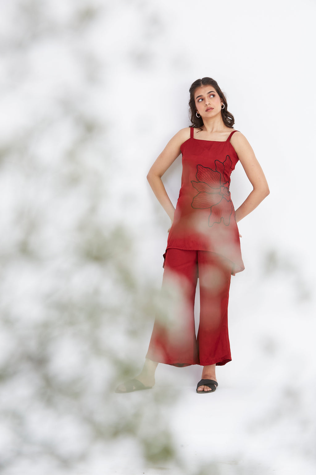 Alina Red Floral Printed Modal Co-ord set at Kamakhyaa by Hasttvam. This item is Ete by Hasttvam, Floral Prints, Hand Printed, Modal, Red, Wedding Wear, Womenswear