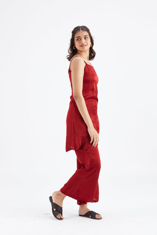 Alina Red Floral Printed Modal Co-ord set at Kamakhyaa by Hasttvam. This item is Ete by Hasttvam, Floral Prints, Hand Printed, Modal, Red, Wedding Wear, Womenswear