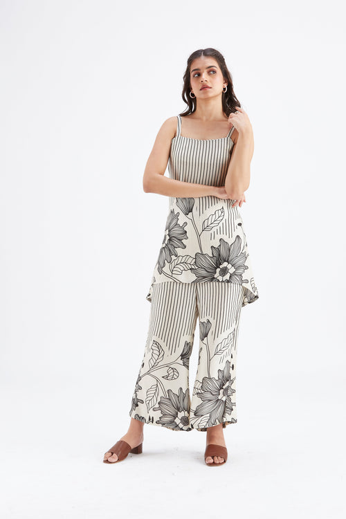 Alina White Floral Printed Cotton Co-ord set at Kamakhyaa by Hasttvam. This item is Cotton, Ete by Hasttvam, Floral Prints, Fusion Wear, Hand Printed, White, Womenswear