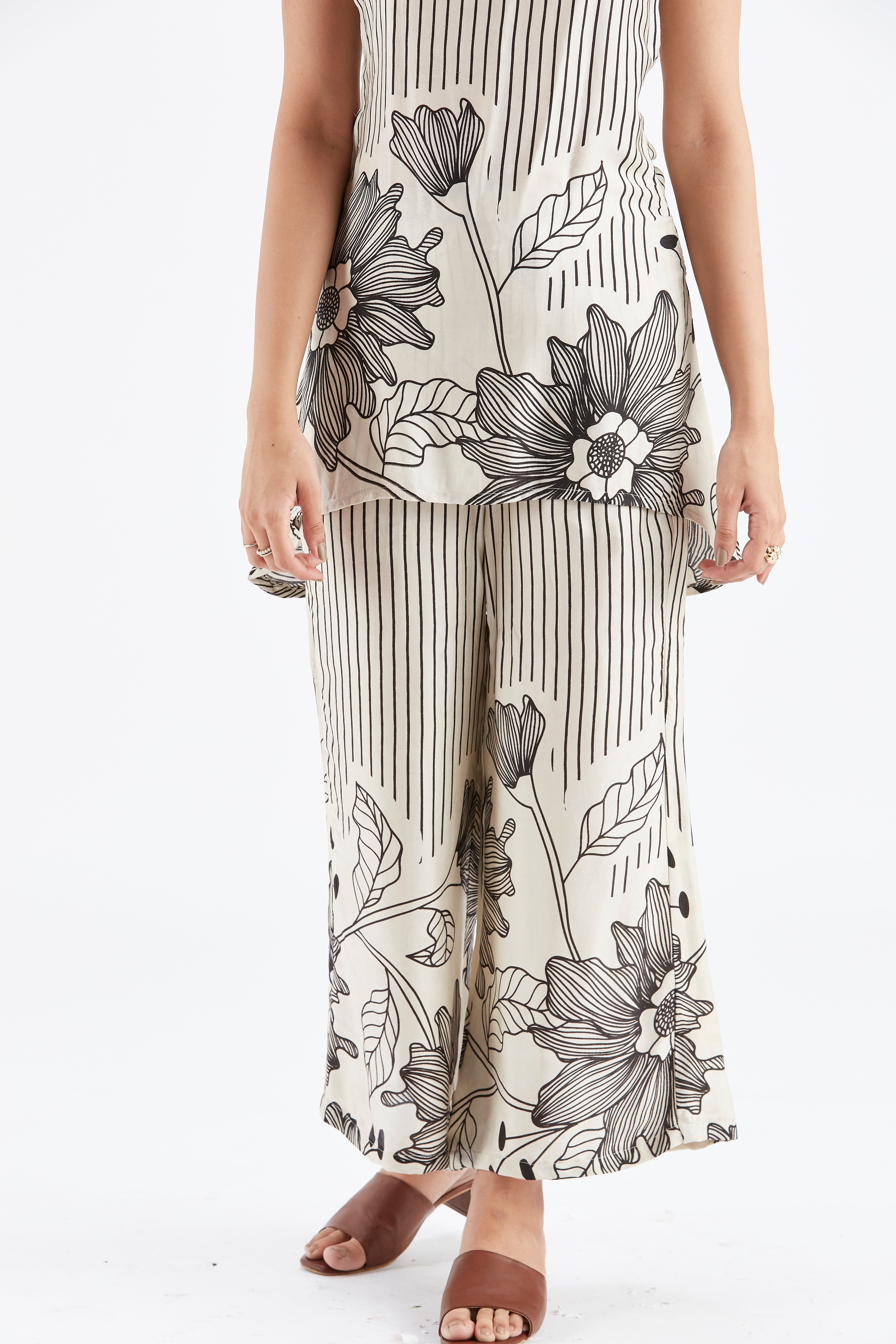 Alina White Floral Printed Cotton Co-ord set at Kamakhyaa by Hasttvam. This item is Cotton, Ete by Hasttvam, Floral Prints, Fusion Wear, Hand Printed, White, Womenswear