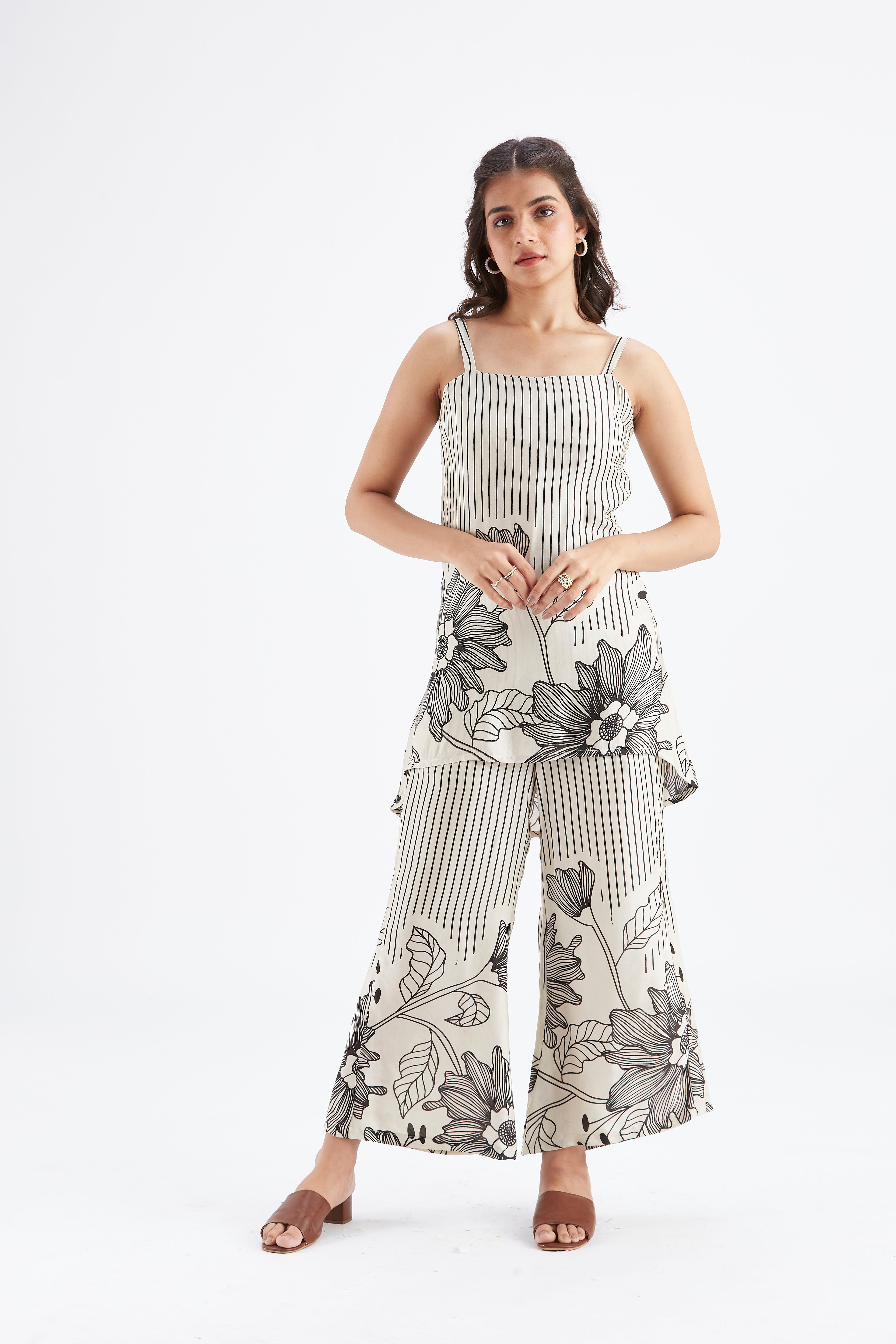 Alina White Floral Printed Cotton Co-ord set at Kamakhyaa by Hasttvam. This item is Cotton, Ete by Hasttvam, Floral Prints, Fusion Wear, Hand Printed, White, Womenswear