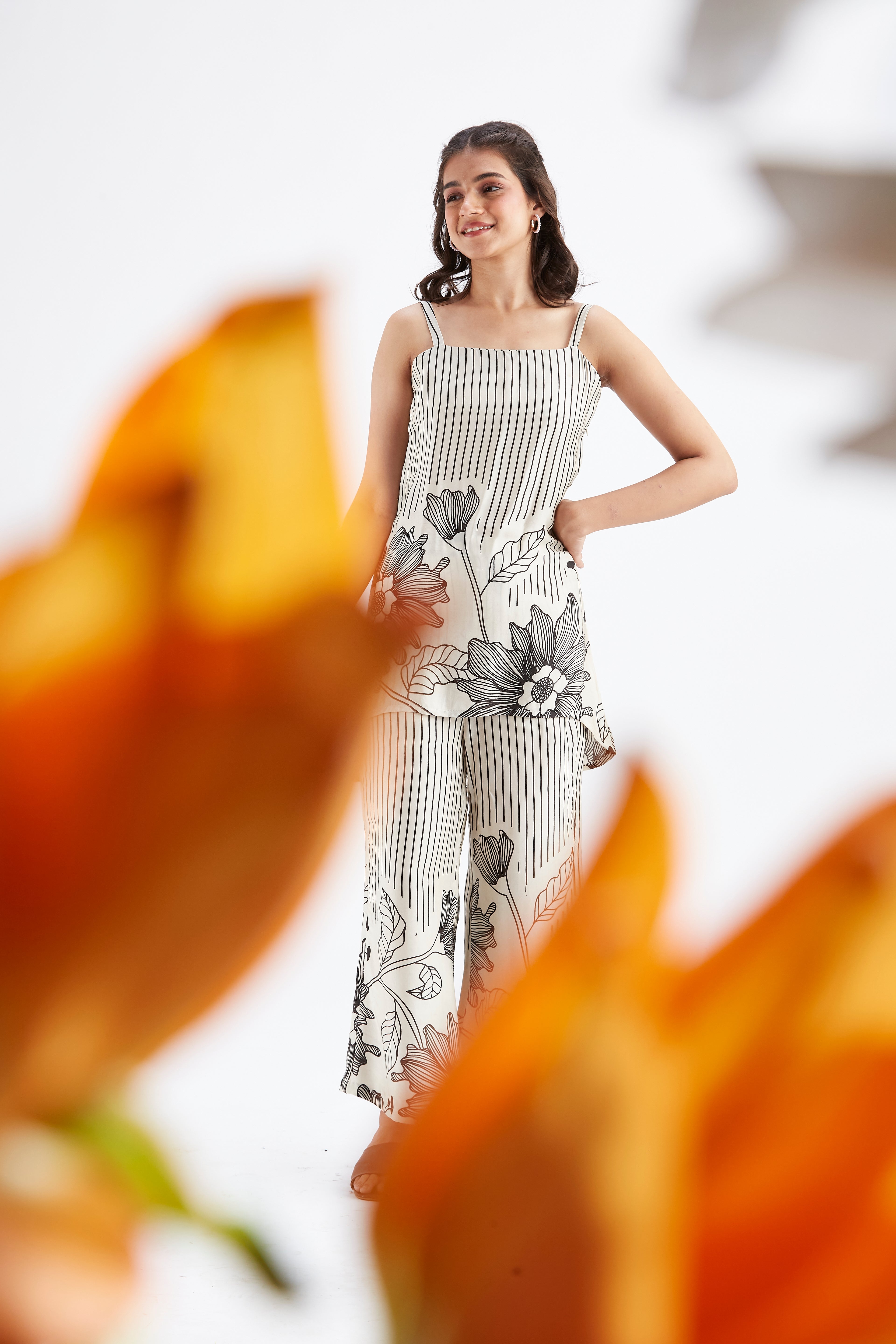 Alina White Floral Printed Cotton Co-ord set at Kamakhyaa by Hasttvam. This item is Cotton, Ete by Hasttvam, Floral Prints, Fusion Wear, Hand Printed, White, Womenswear