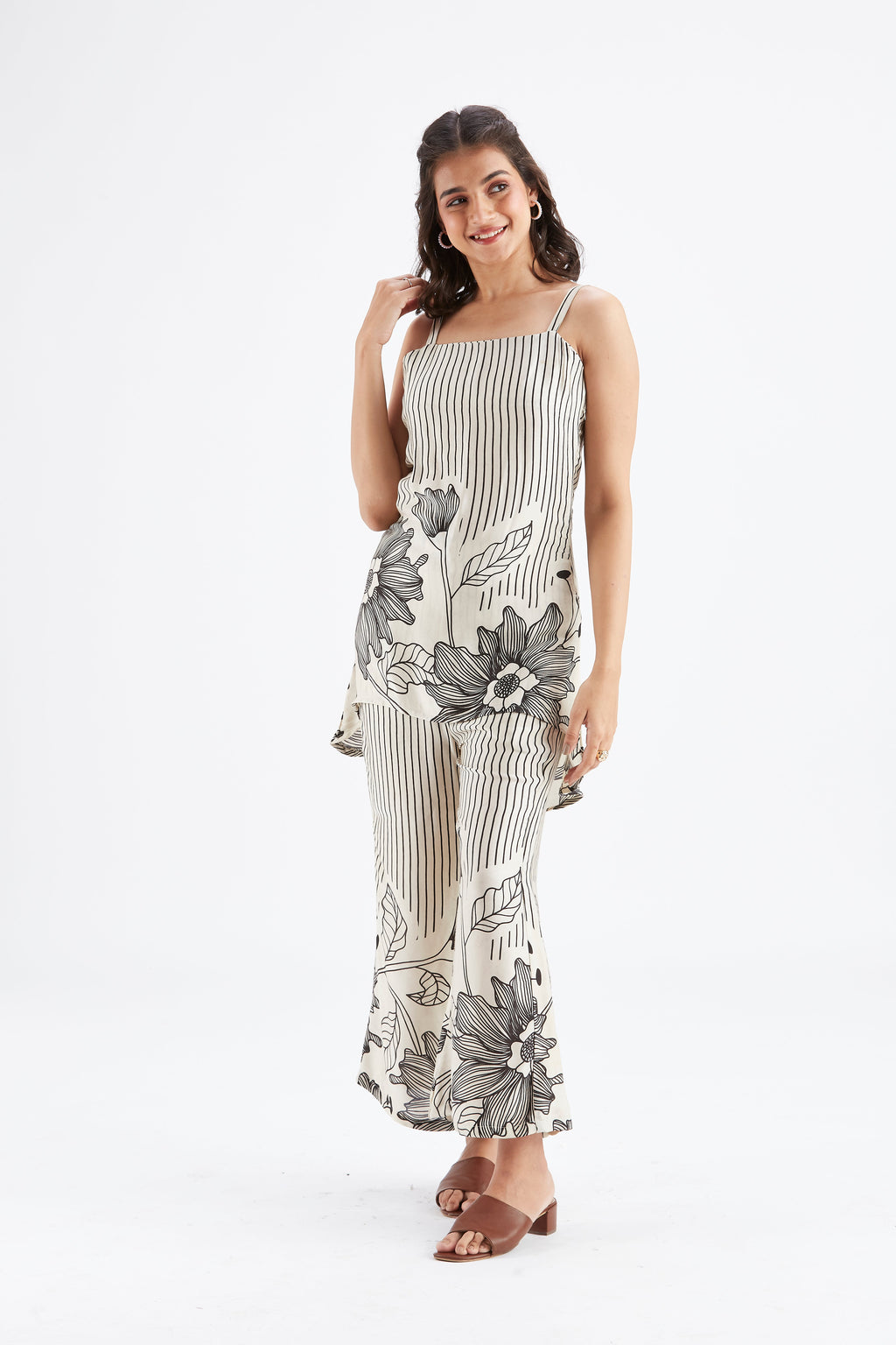 Alina White Floral Printed Cotton Co-ord set at Kamakhyaa by Hasttvam. This item is Cotton, Ete by Hasttvam, Floral Prints, Fusion Wear, Hand Printed, White, Womenswear