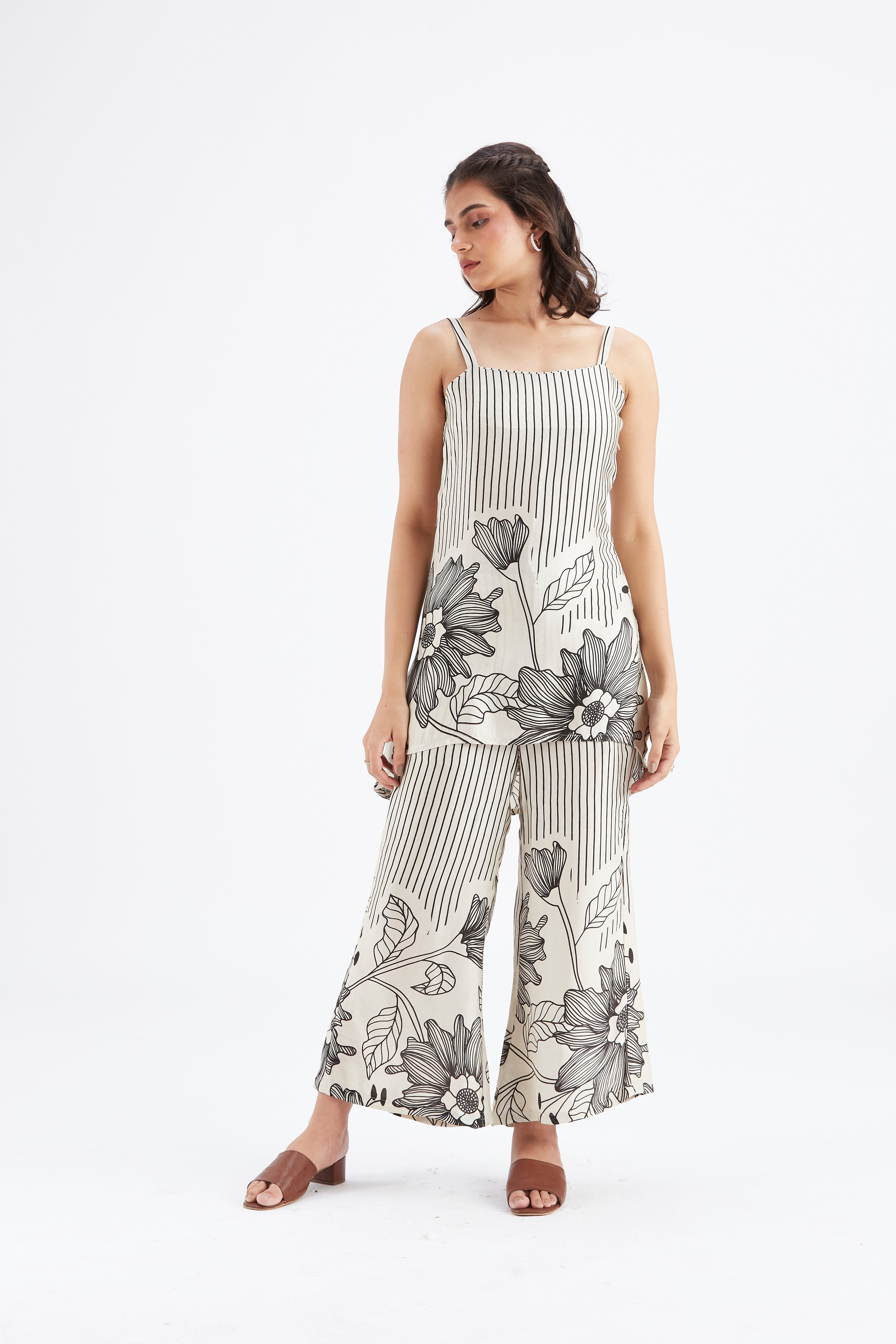 Alina White Floral Printed Cotton Co-ord set at Kamakhyaa by Hasttvam. This item is Cotton, Ete by Hasttvam, Floral Prints, Fusion Wear, Hand Printed, White, Womenswear