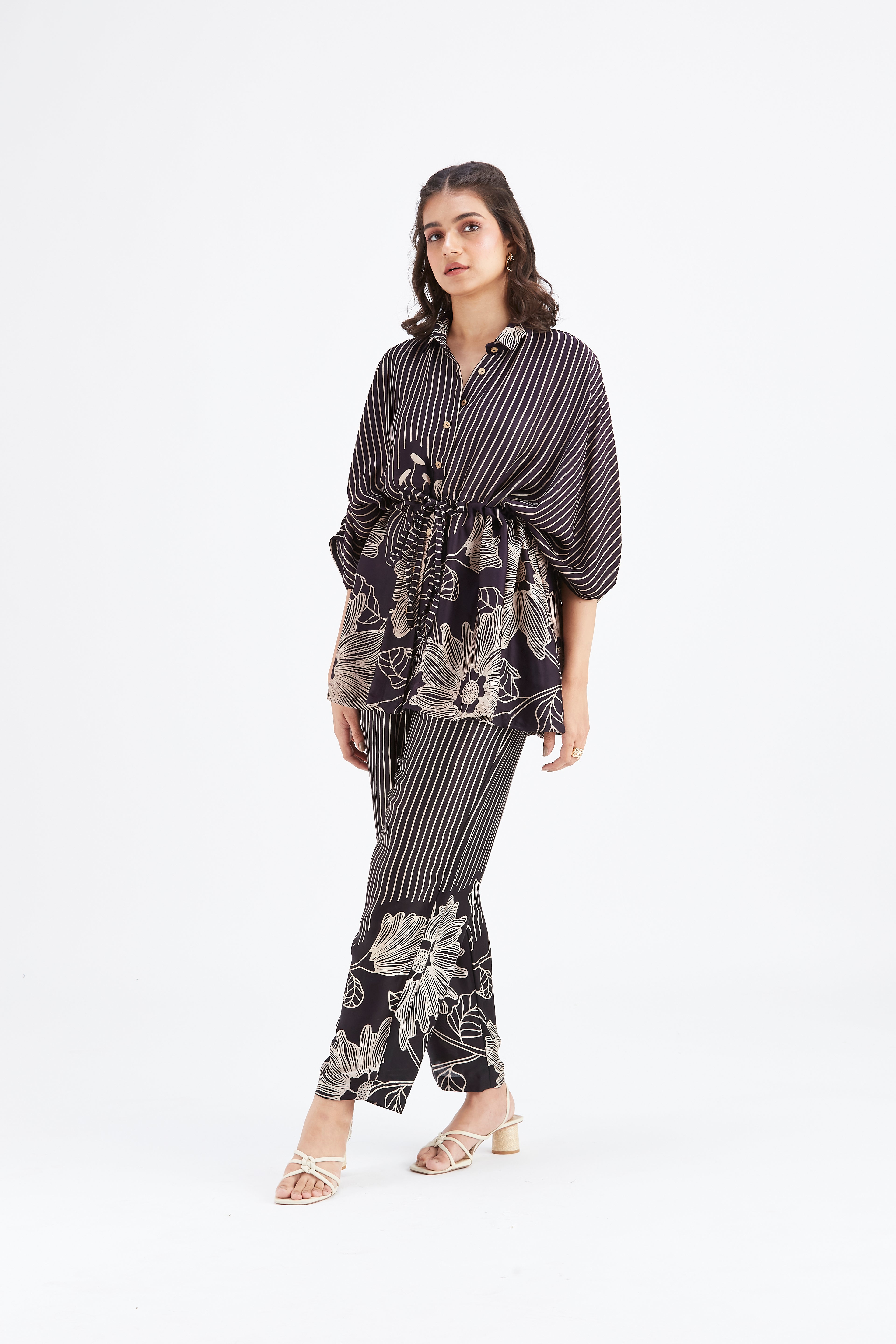 Amae Black Floral Printed Cotton Co-ord set at Kamakhyaa by Hasttvam. This item is Black, Cotton, Ete by Hasttvam, Floral Prints, Fusion Wear, Hand Printed, Womenswear