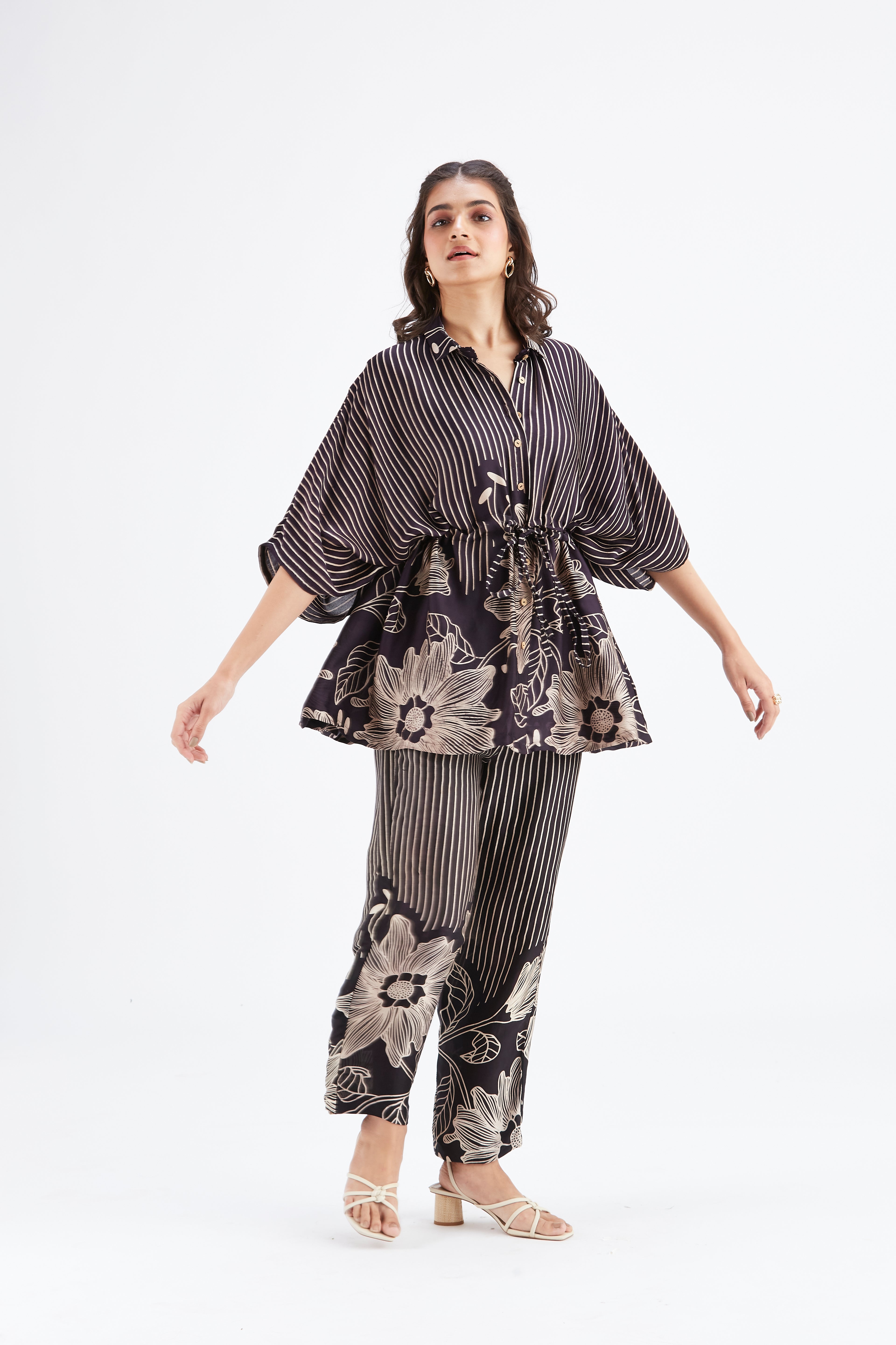 Amae Black Floral Printed Cotton Co-ord set at Kamakhyaa by Hasttvam. This item is Black, Cotton, Ete by Hasttvam, Floral Prints, Fusion Wear, Hand Printed, Womenswear