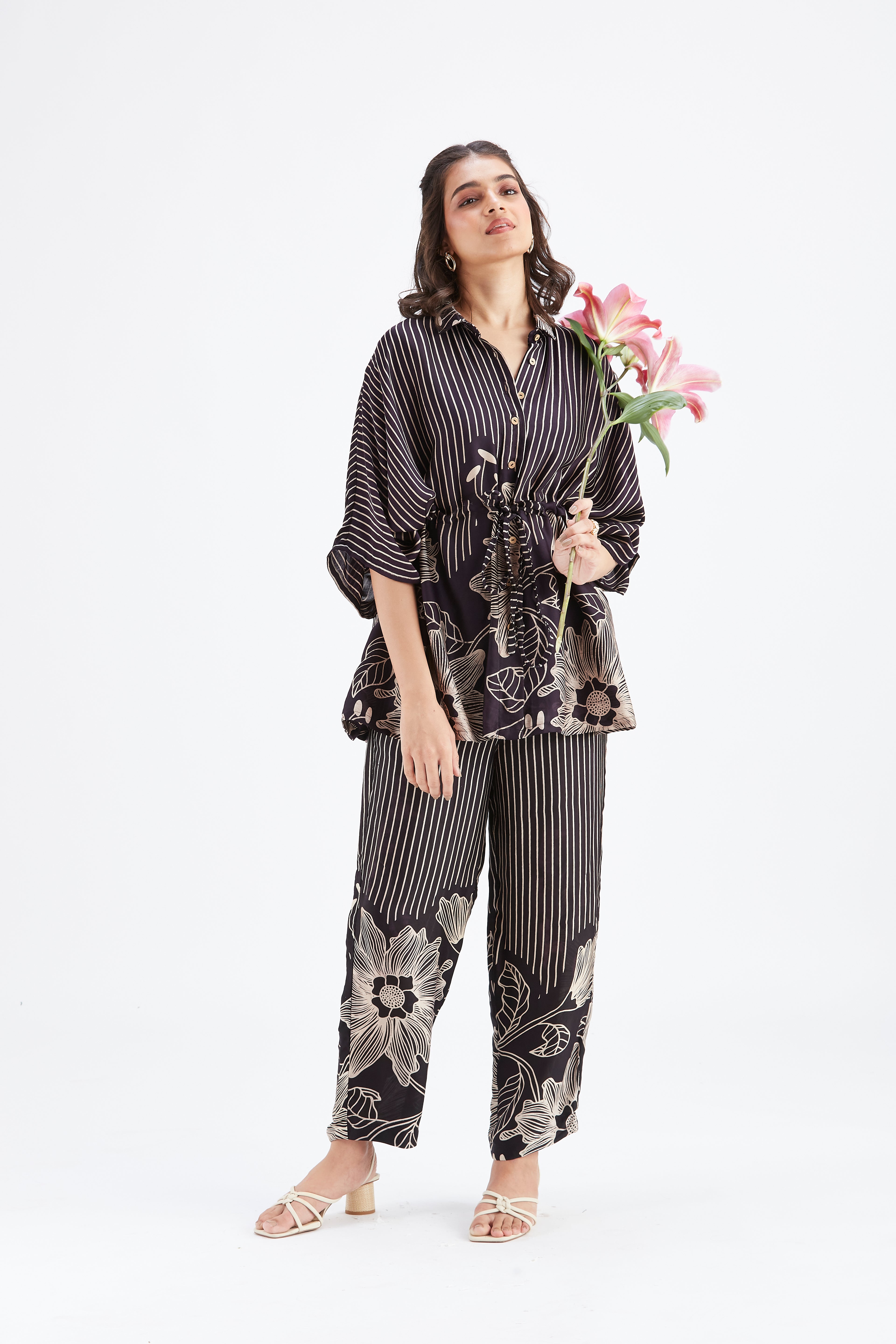 Amae Black Floral Printed Cotton Co-ord set at Kamakhyaa by Hasttvam. This item is Black, Cotton, Ete by Hasttvam, Floral Prints, Fusion Wear, Hand Printed, Womenswear