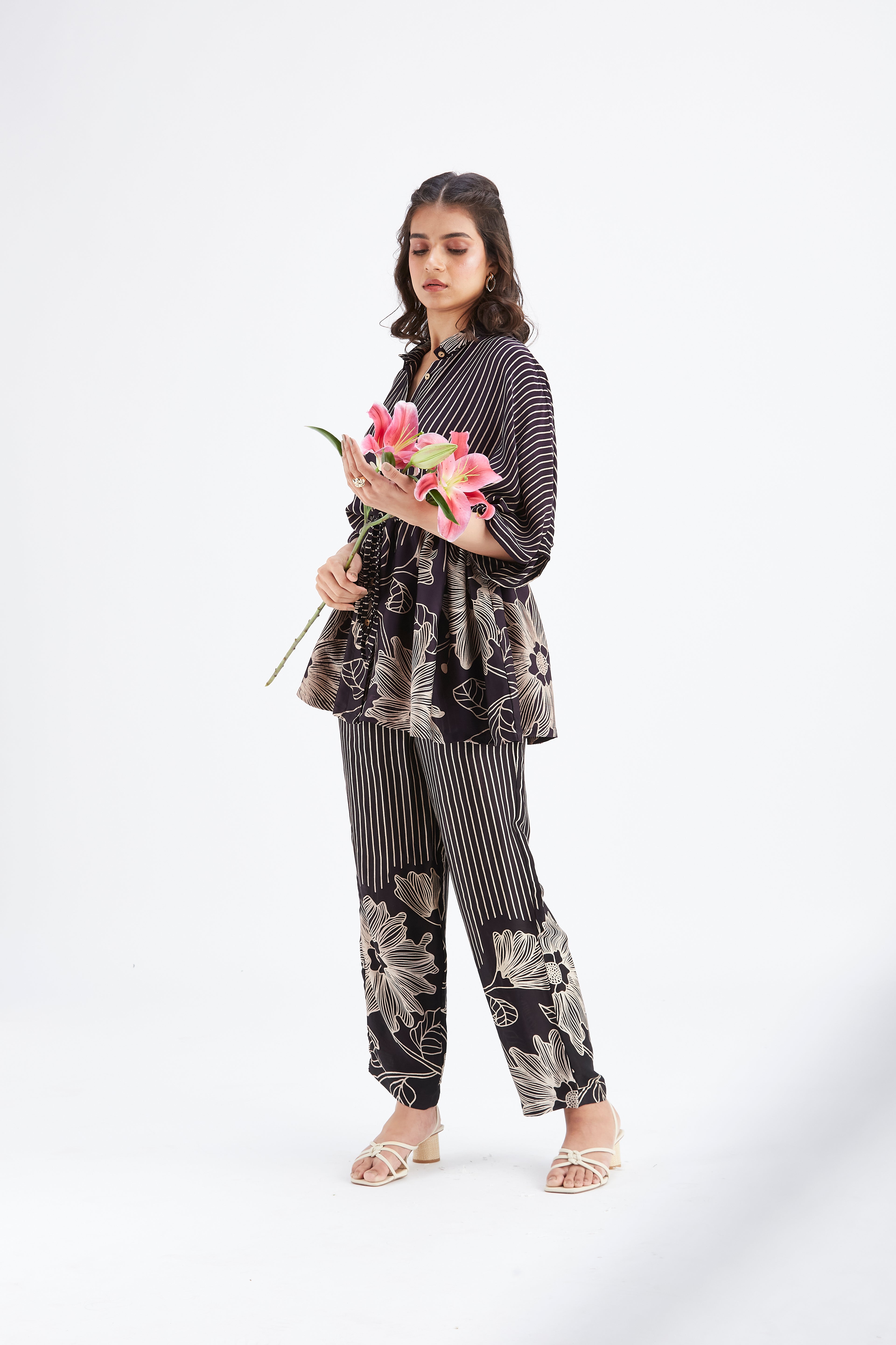 Amae Black Floral Printed Cotton Co-ord set at Kamakhyaa by Hasttvam. This item is Black, Cotton, Ete by Hasttvam, Floral Prints, Fusion Wear, Hand Printed, Womenswear