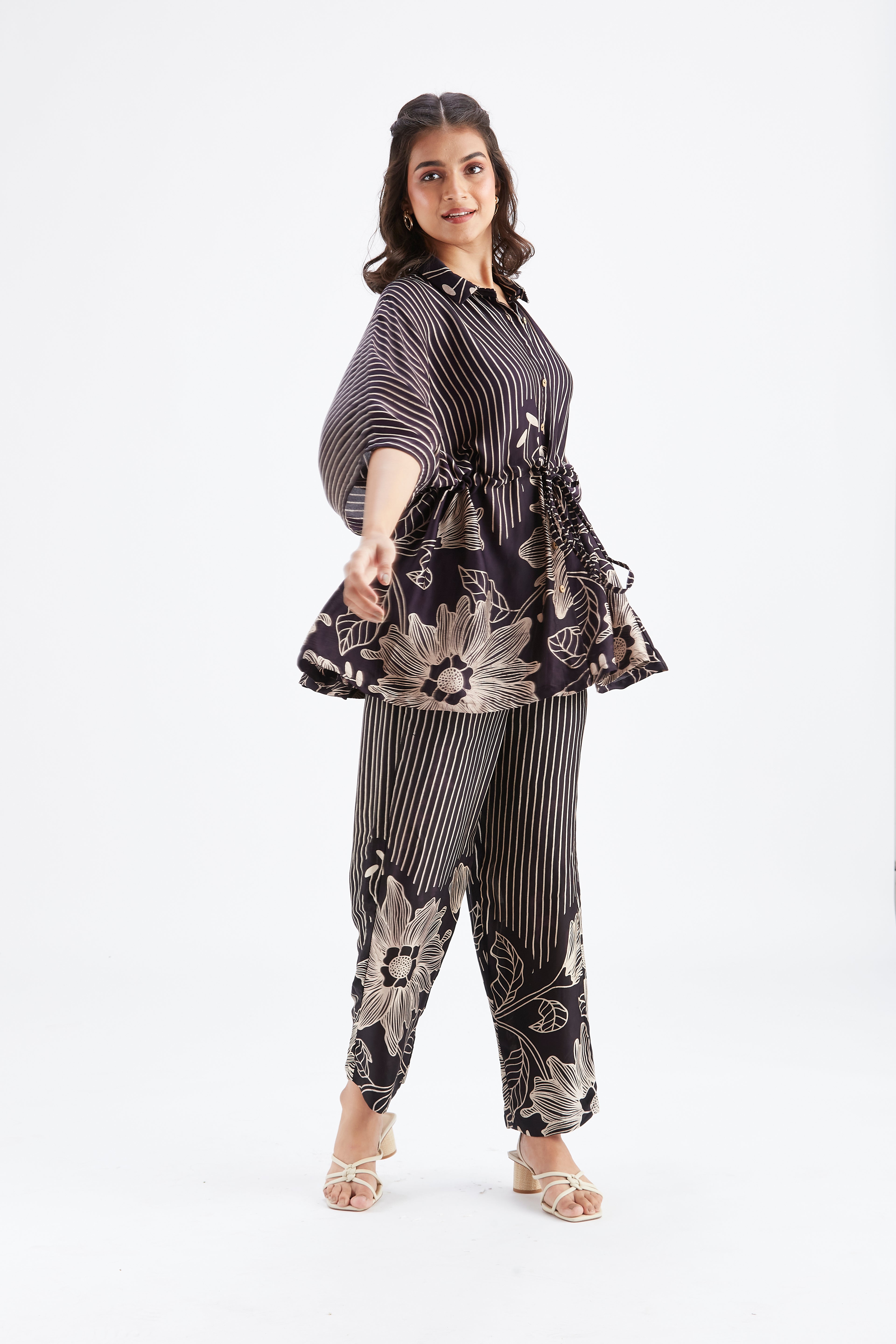 Amae Black Floral Printed Cotton Co-ord set at Kamakhyaa by Hasttvam. This item is Black, Cotton, Ete by Hasttvam, Floral Prints, Fusion Wear, Hand Printed, Womenswear