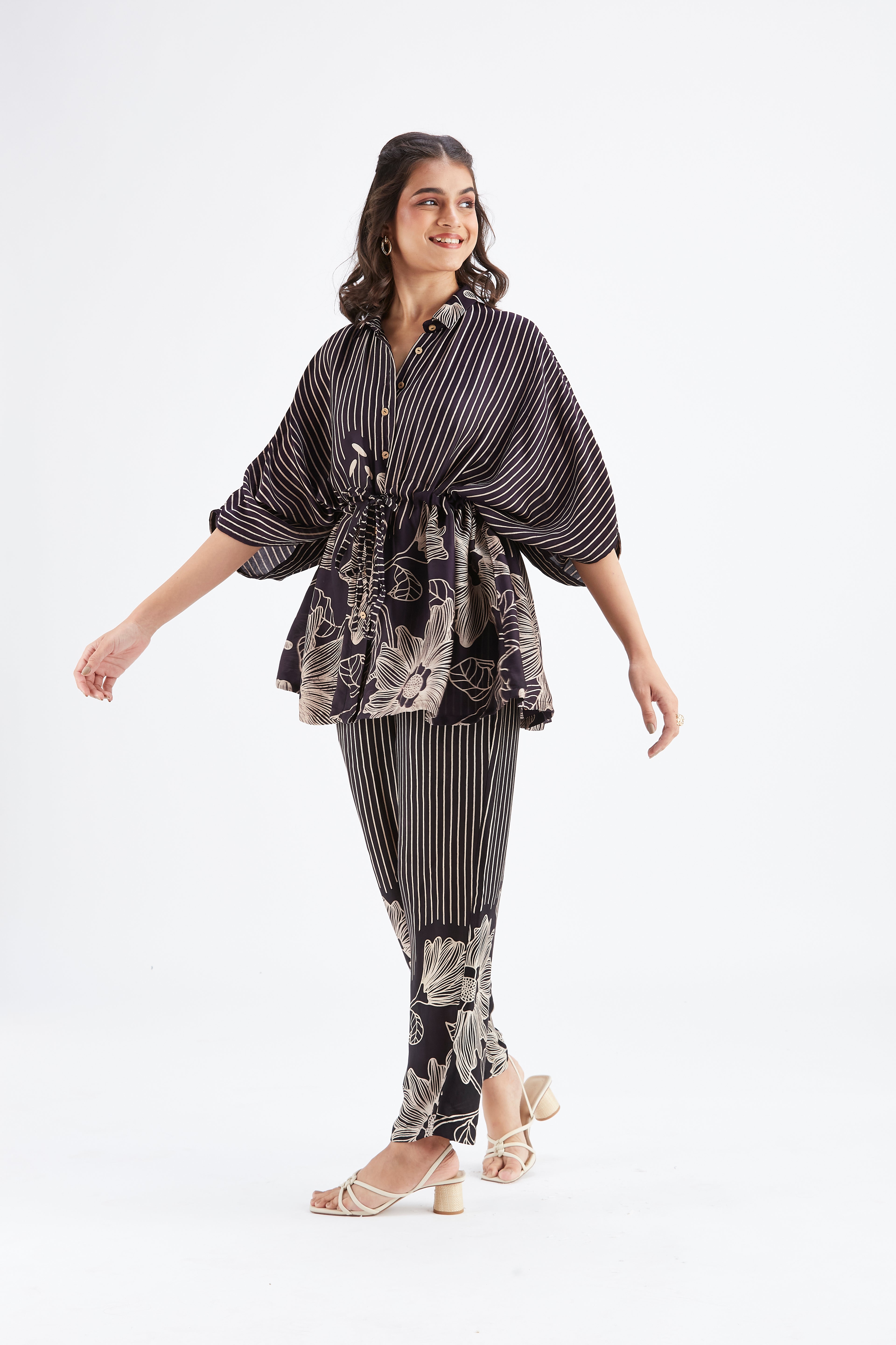 Amae Black Floral Printed Cotton Co-ord set at Kamakhyaa by Hasttvam. This item is Black, Cotton, Ete by Hasttvam, Floral Prints, Fusion Wear, Hand Printed, Womenswear