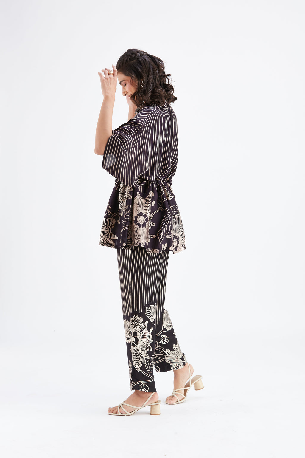 Amae Black Floral Printed Cotton Co-ord set at Kamakhyaa by Hasttvam. This item is Black, Cotton, Ete by Hasttvam, Floral Prints, Fusion Wear, Hand Printed, Womenswear