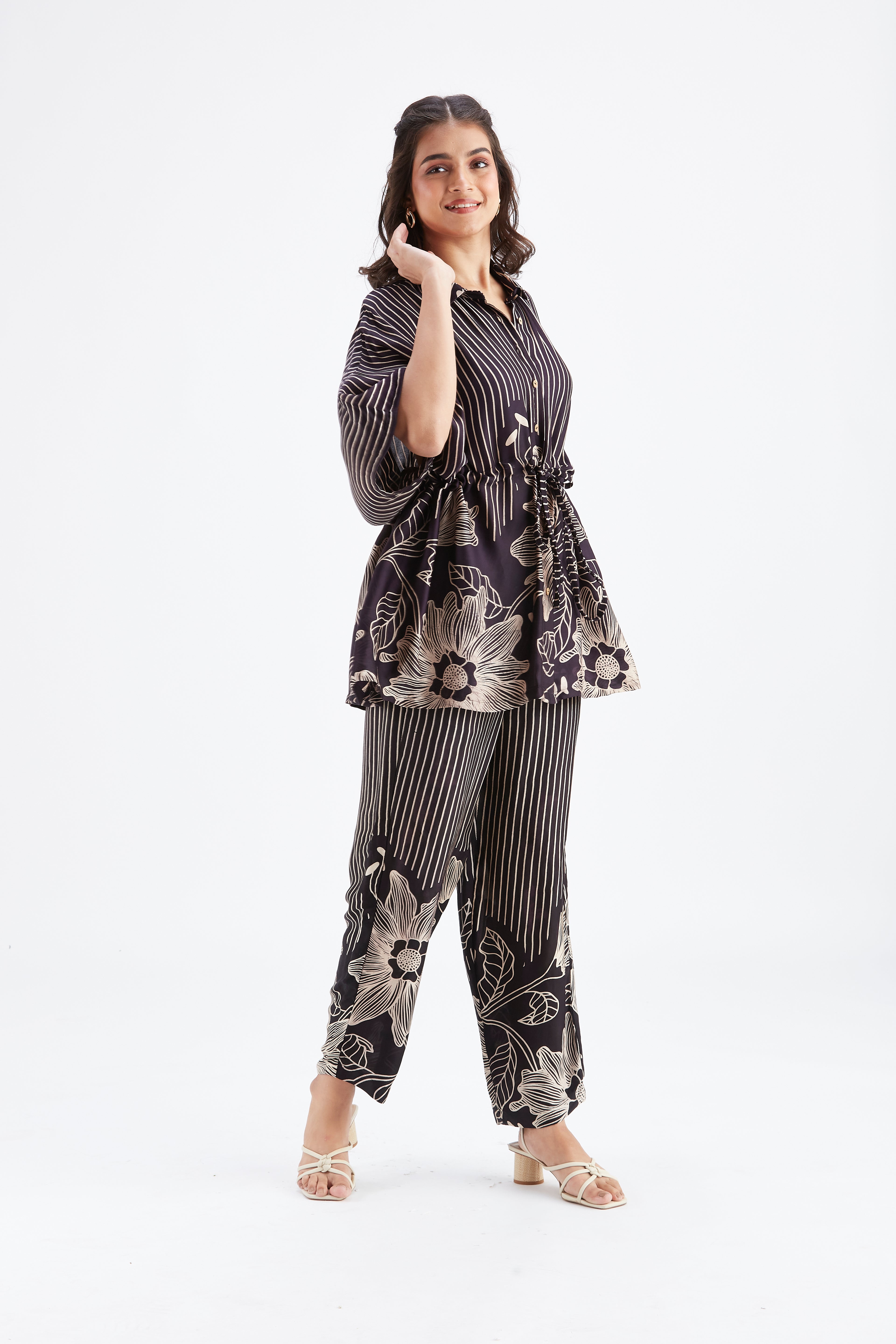 Amae Black Floral Printed Cotton Co-ord set at Kamakhyaa by Hasttvam. This item is Black, Cotton, Ete by Hasttvam, Floral Prints, Fusion Wear, Hand Printed, Womenswear