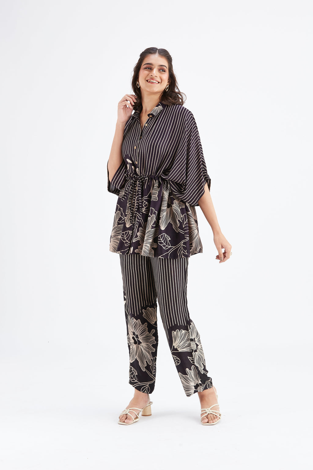 Amae Black Floral Printed Cotton Co-ord set at Kamakhyaa by Hasttvam. This item is Black, Cotton, Ete by Hasttvam, Floral Prints, Fusion Wear, Hand Printed, Womenswear