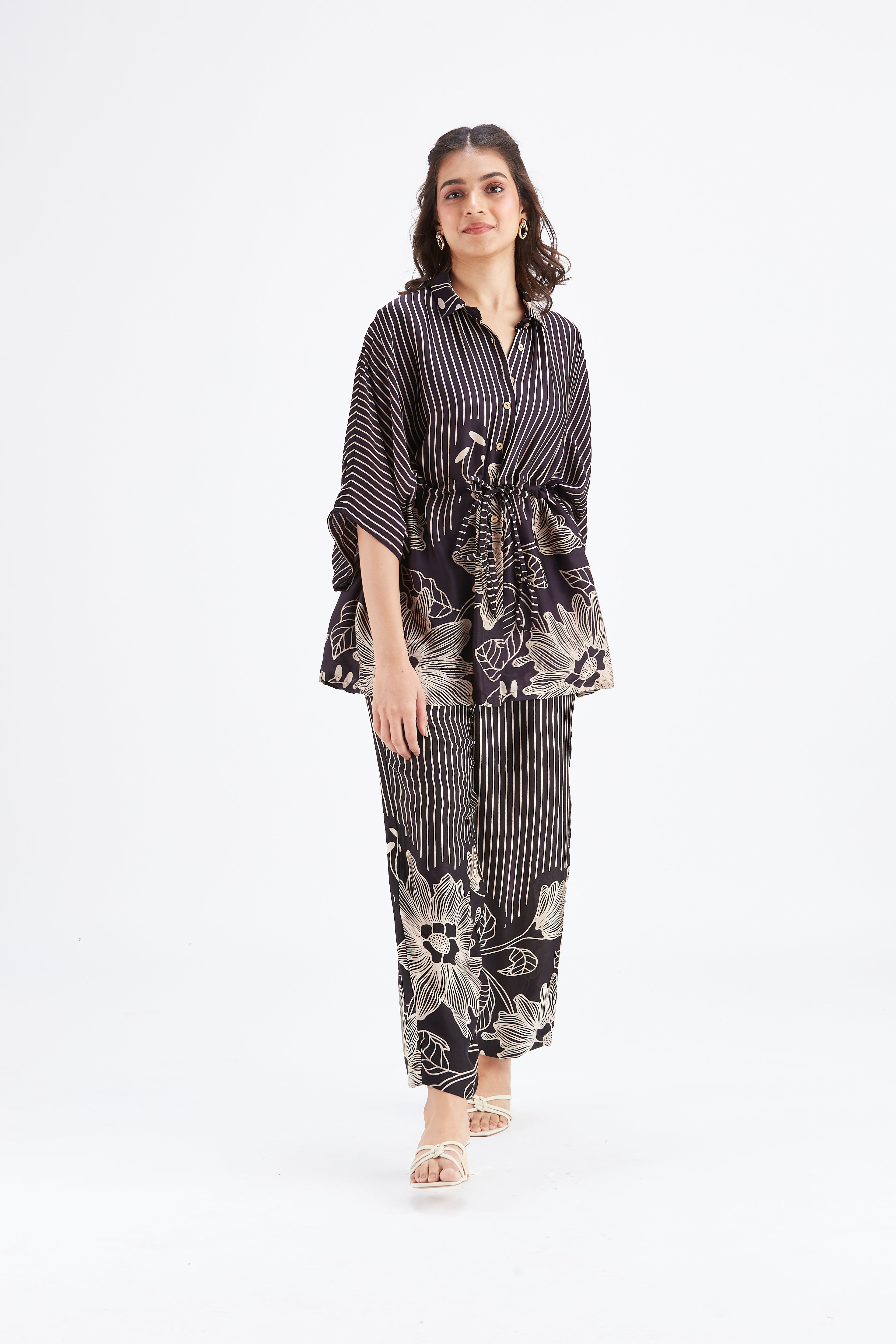 Amae Black Floral Printed Cotton Co-ord set at Kamakhyaa by Hasttvam. This item is Black, Cotton, Ete by Hasttvam, Floral Prints, Fusion Wear, Hand Printed, Womenswear