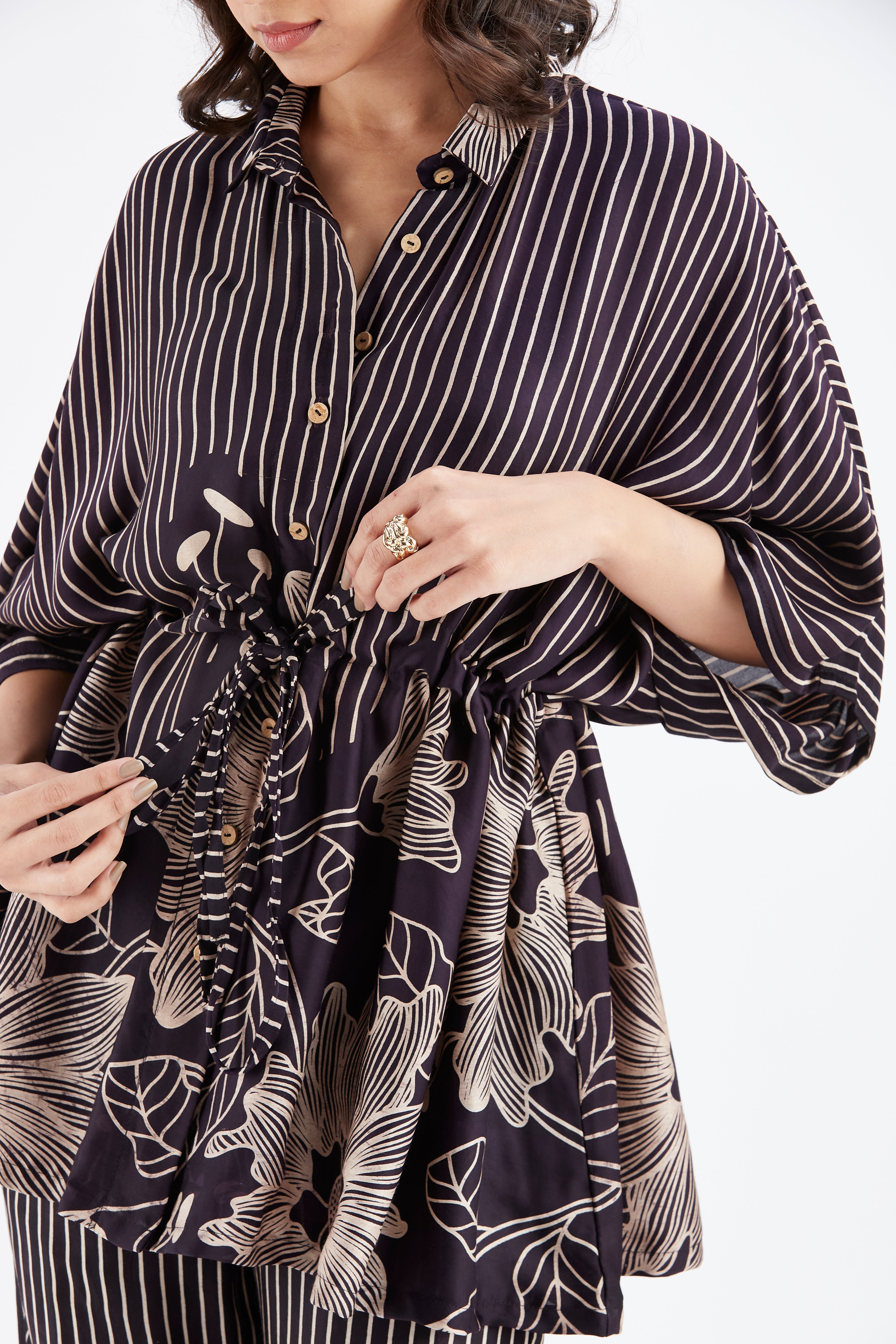 Amae Black Floral Printed Cotton Co-ord set at Kamakhyaa by Hasttvam. This item is Black, Cotton, Ete by Hasttvam, Floral Prints, Fusion Wear, Hand Printed, Womenswear