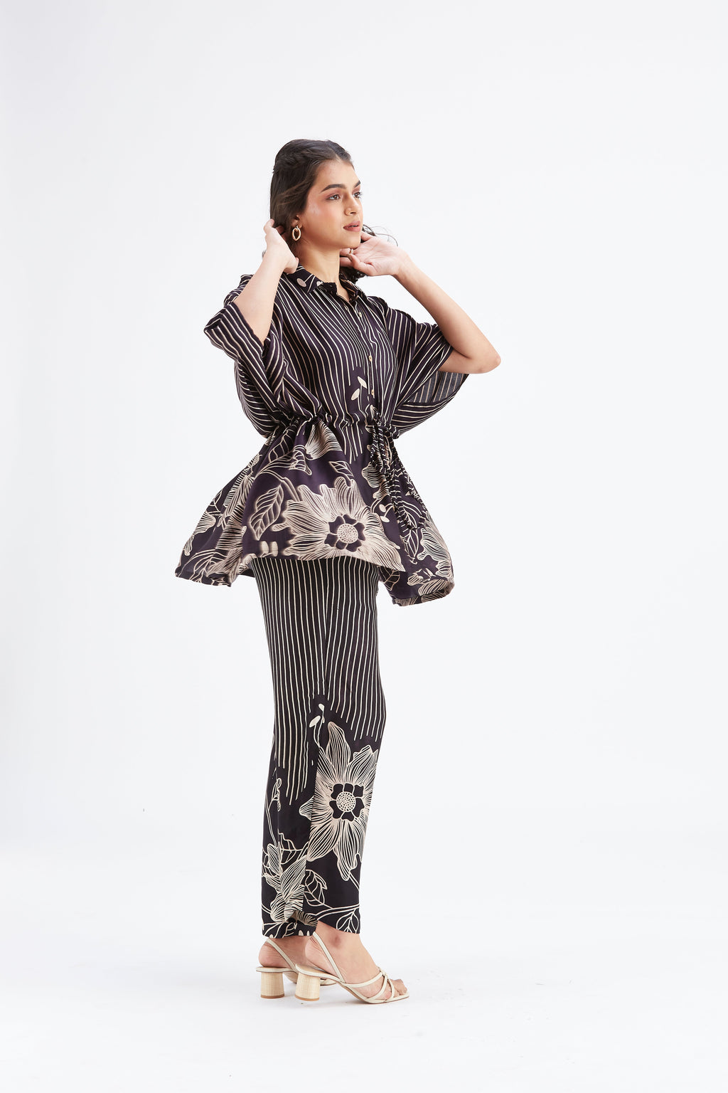 Amae Black Floral Printed Cotton Co-ord set at Kamakhyaa by Hasttvam. This item is Black, Cotton, Ete by Hasttvam, Floral Prints, Fusion Wear, Hand Printed, Womenswear