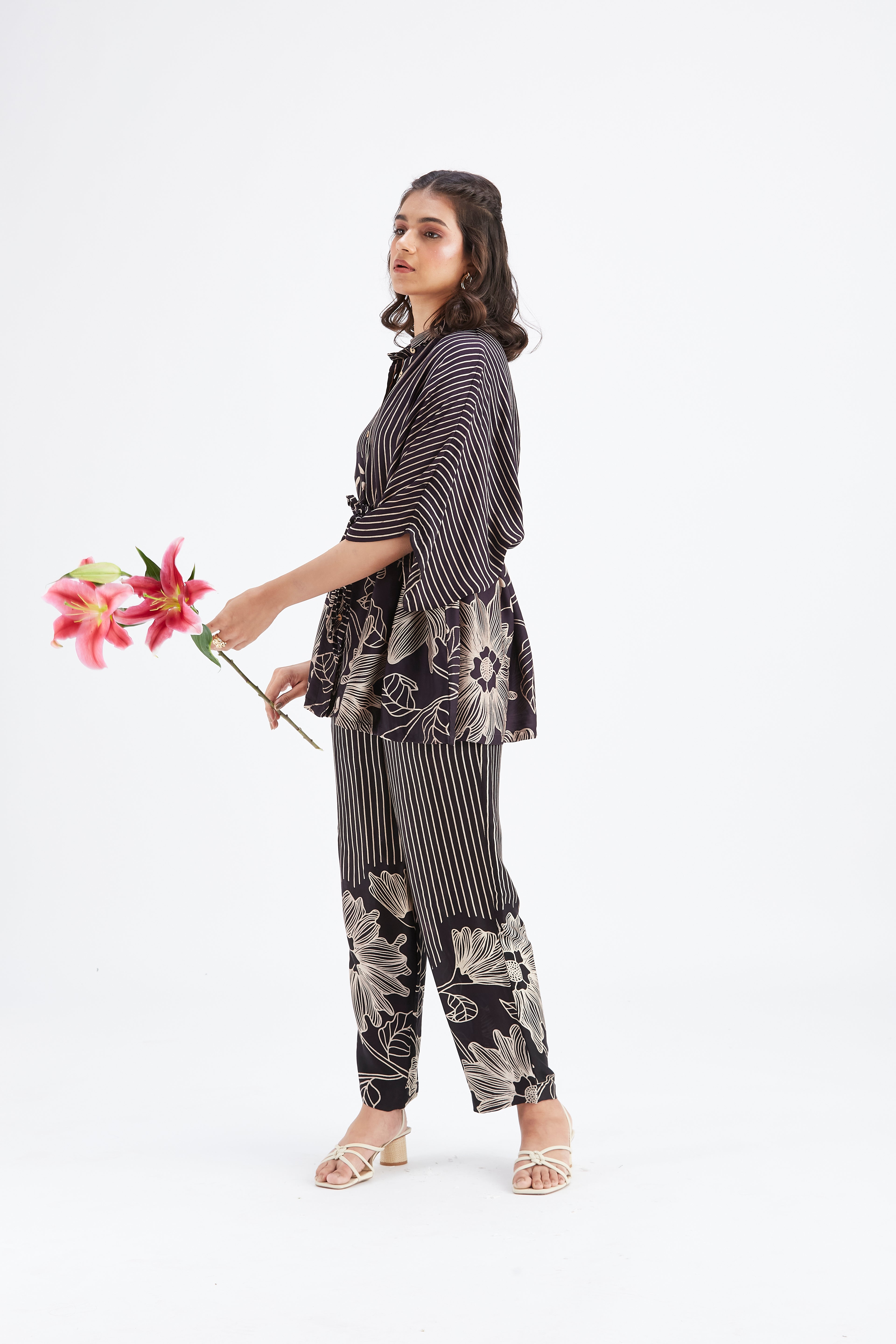 Amae Black Floral Printed Cotton Co-ord set at Kamakhyaa by Hasttvam. This item is Black, Cotton, Ete by Hasttvam, Floral Prints, Fusion Wear, Hand Printed, Womenswear