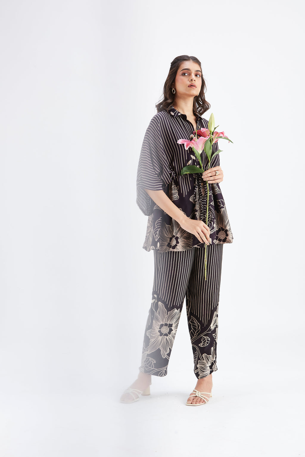 Amae Black Floral Printed Cotton Co-ord set at Kamakhyaa by Hasttvam. This item is Black, Cotton, Ete by Hasttvam, Floral Prints, Fusion Wear, Hand Printed, Womenswear