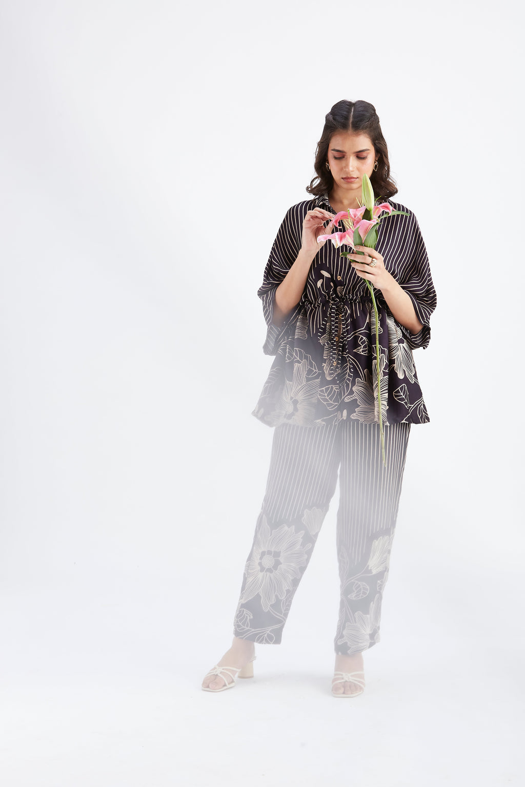 Amae Black Floral Printed Cotton Co-ord set at Kamakhyaa by Hasttvam. This item is Black, Cotton, Ete by Hasttvam, Floral Prints, Fusion Wear, Hand Printed, Womenswear