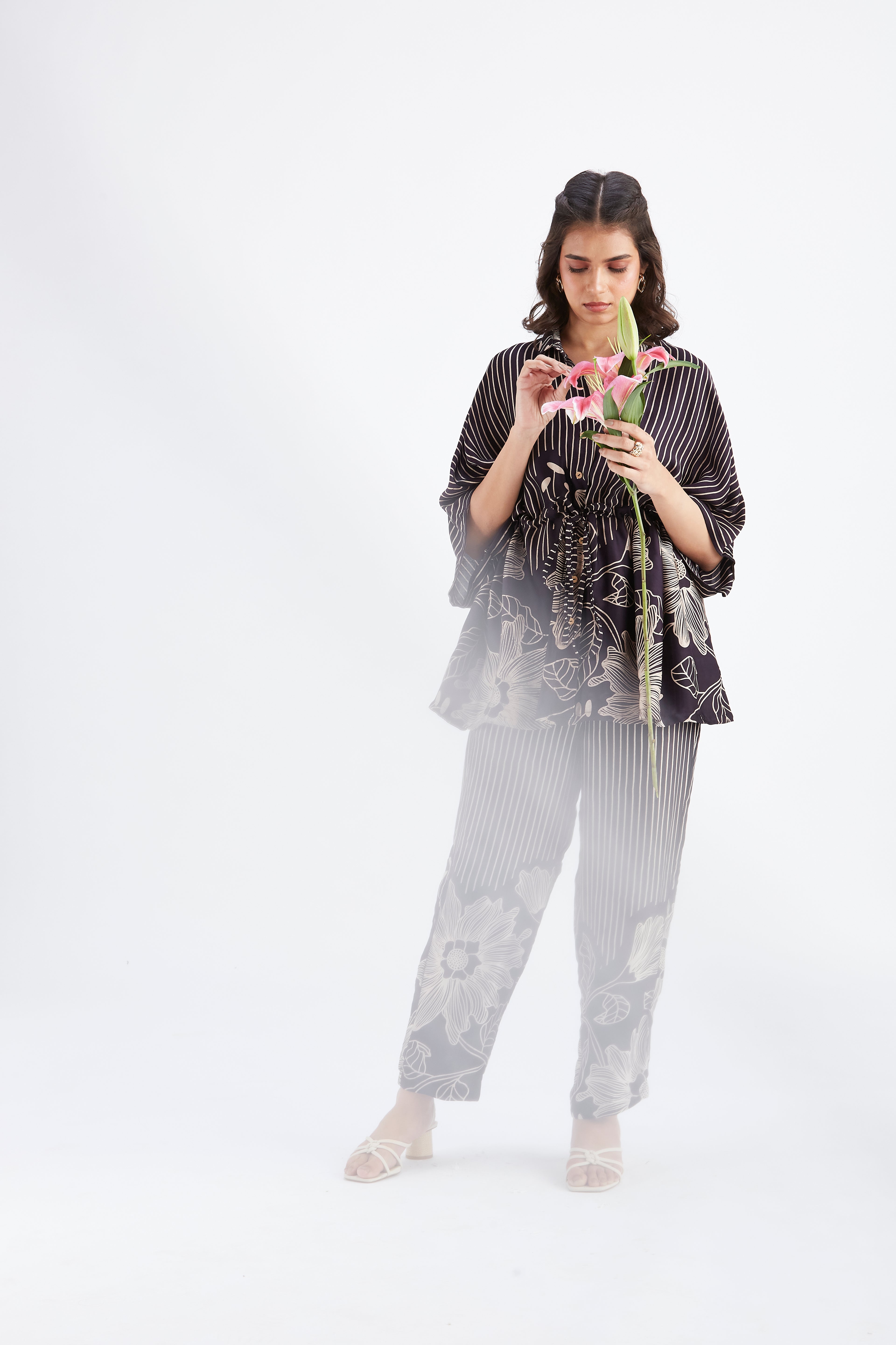 Amae Black Floral Printed Cotton Co-ord set at Kamakhyaa by Hasttvam. This item is Black, Cotton, Ete by Hasttvam, Floral Prints, Fusion Wear, Hand Printed, Womenswear