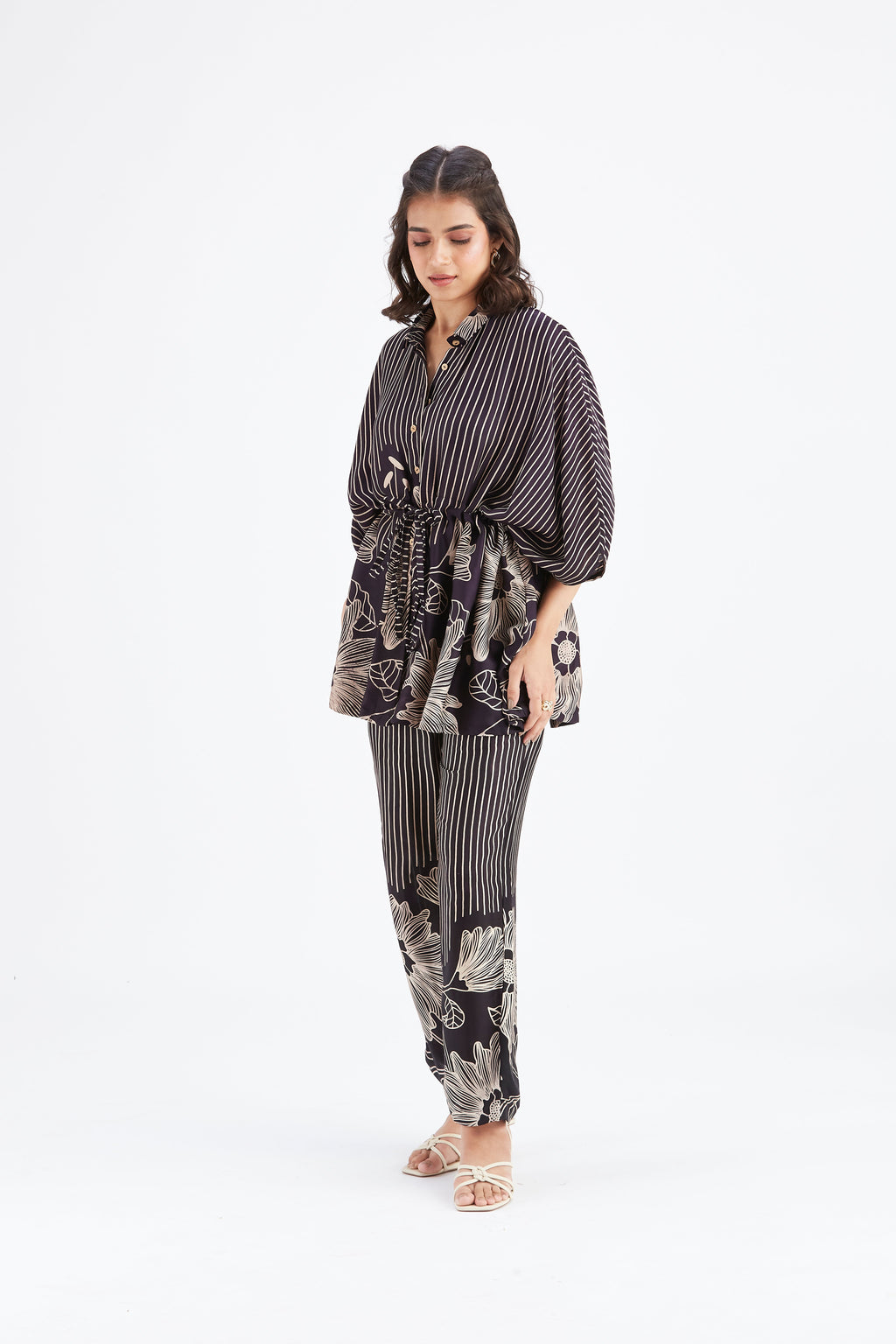 Amae Black Floral Printed Cotton Co-ord set at Kamakhyaa by Hasttvam. This item is Black, Cotton, Ete by Hasttvam, Floral Prints, Fusion Wear, Hand Printed, Womenswear