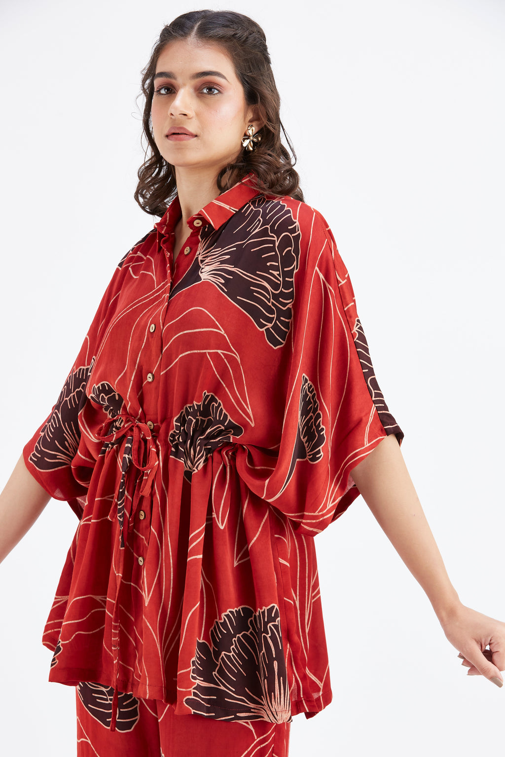 Amae Red Printed Cotton Co-ord set at Kamakhyaa by Hasttvam. This item is Cotton, Ete by Hasttvam, Floral Prints, Hand Printed, Red, Wedding Wear, Womenswear