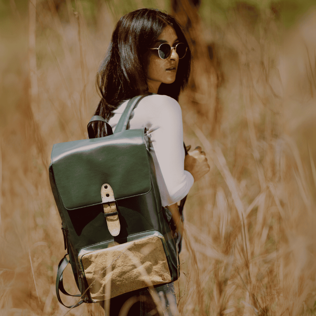 Arden Vegan Leather Backpack - Green at Kamakhyaa by Green Hermitage. This item is A Walk in the Forest by Green Hermitage, Bagpacks, Banana Leather, Black, Under $50