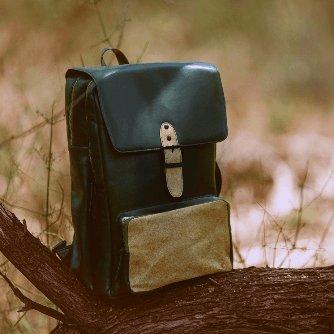 Arden Vegan Leather Backpack - Green at Kamakhyaa by Green Hermitage. This item is A Walk in the Forest by Green Hermitage, Bagpacks, Banana Leather, Black, Under $50