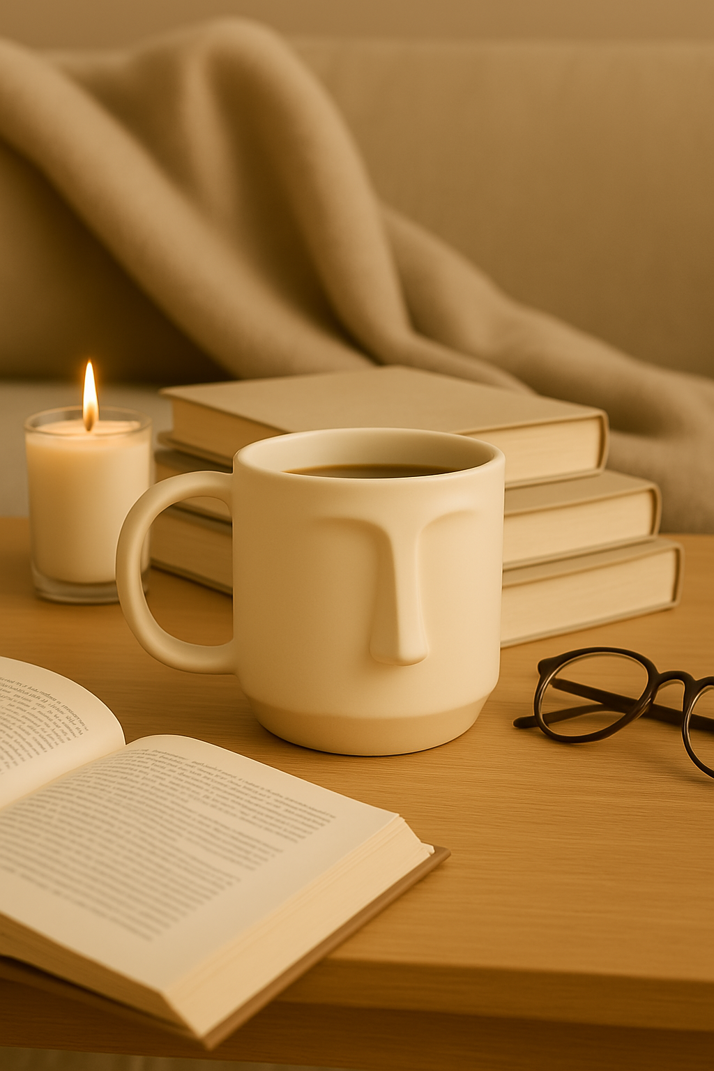 Arto Face Mug – Handmade Ceramic Mug in Off-White with Minimalist Face Design at Kamakhyaa by Aetherea World. This item is 