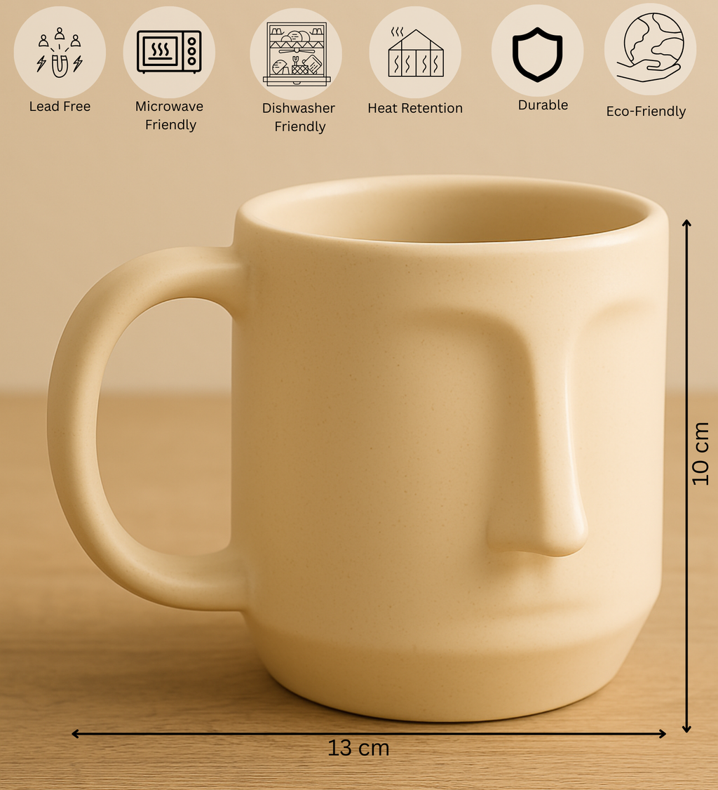 Arto Face Mug – Handmade Ceramic Mug in Off-White with Minimalist Face Design at Kamakhyaa by Aetherea World. This item is 