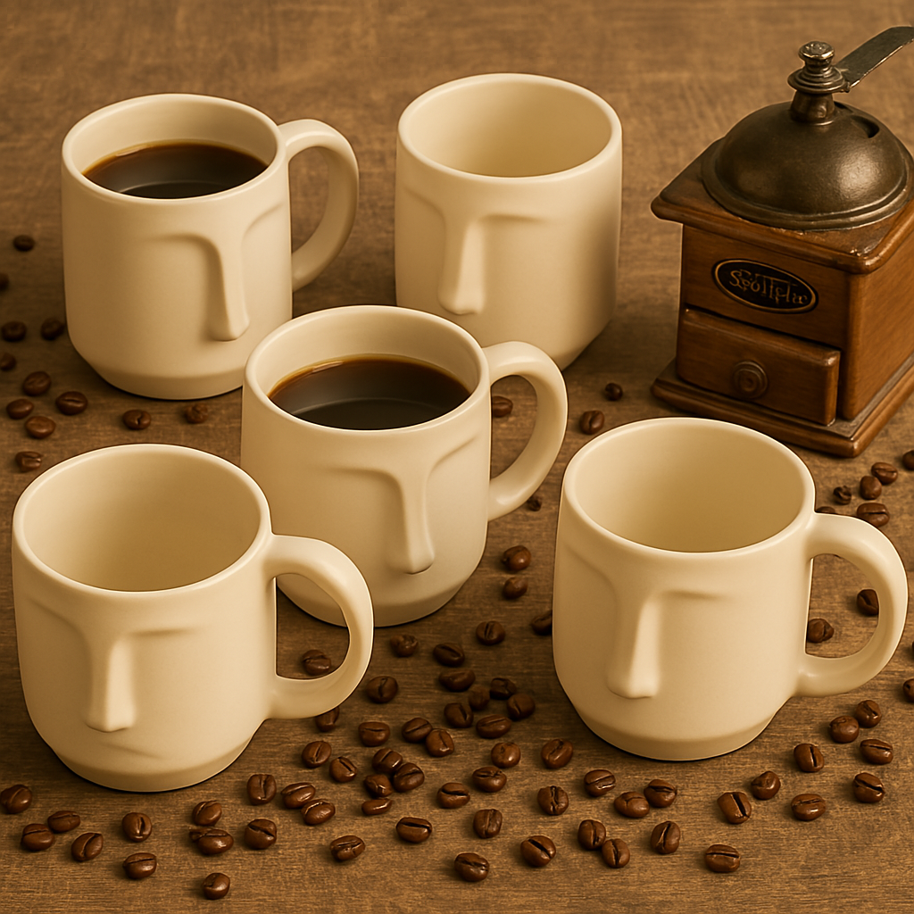 Arto Face Mug – Handmade Ceramic Mug in Off-White with Minimalist Face Design at Kamakhyaa by Aetherea World. This item is 