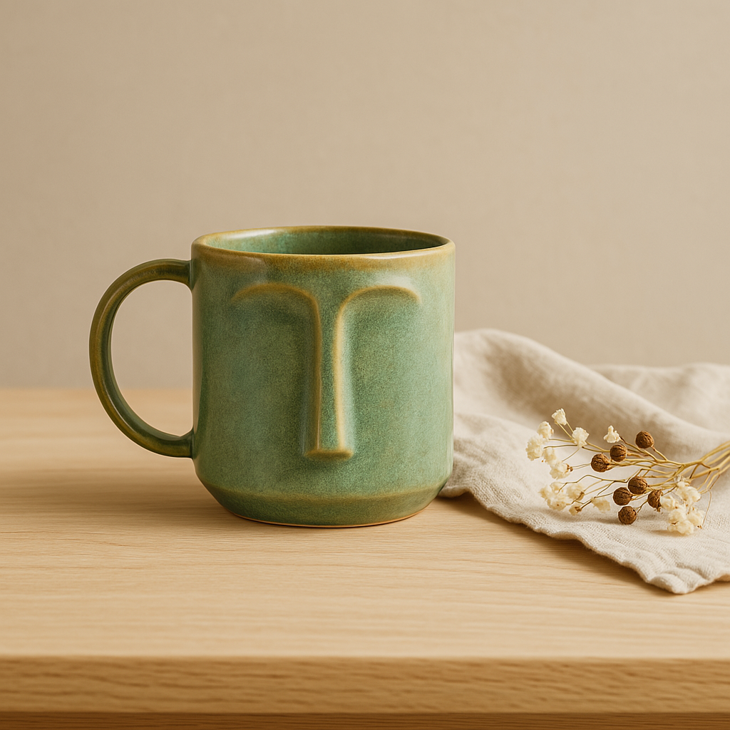 Arto Face Mug – Handmade Ceramic Mug with Abstract Minimalist Design at Kamakhyaa by Aetherea World. This item is 