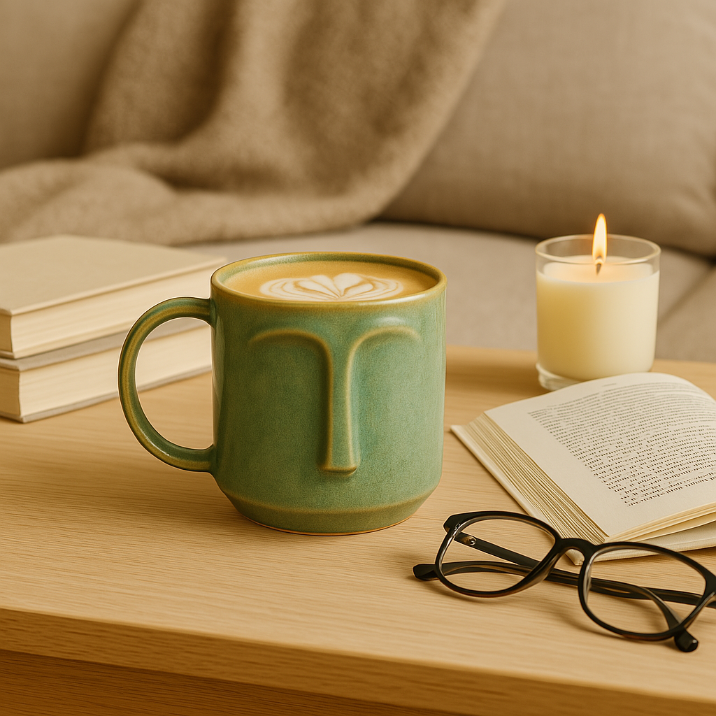 Arto Face Mug – Handmade Ceramic Mug with Abstract Minimalist Design at Kamakhyaa by Aetherea World. This item is 