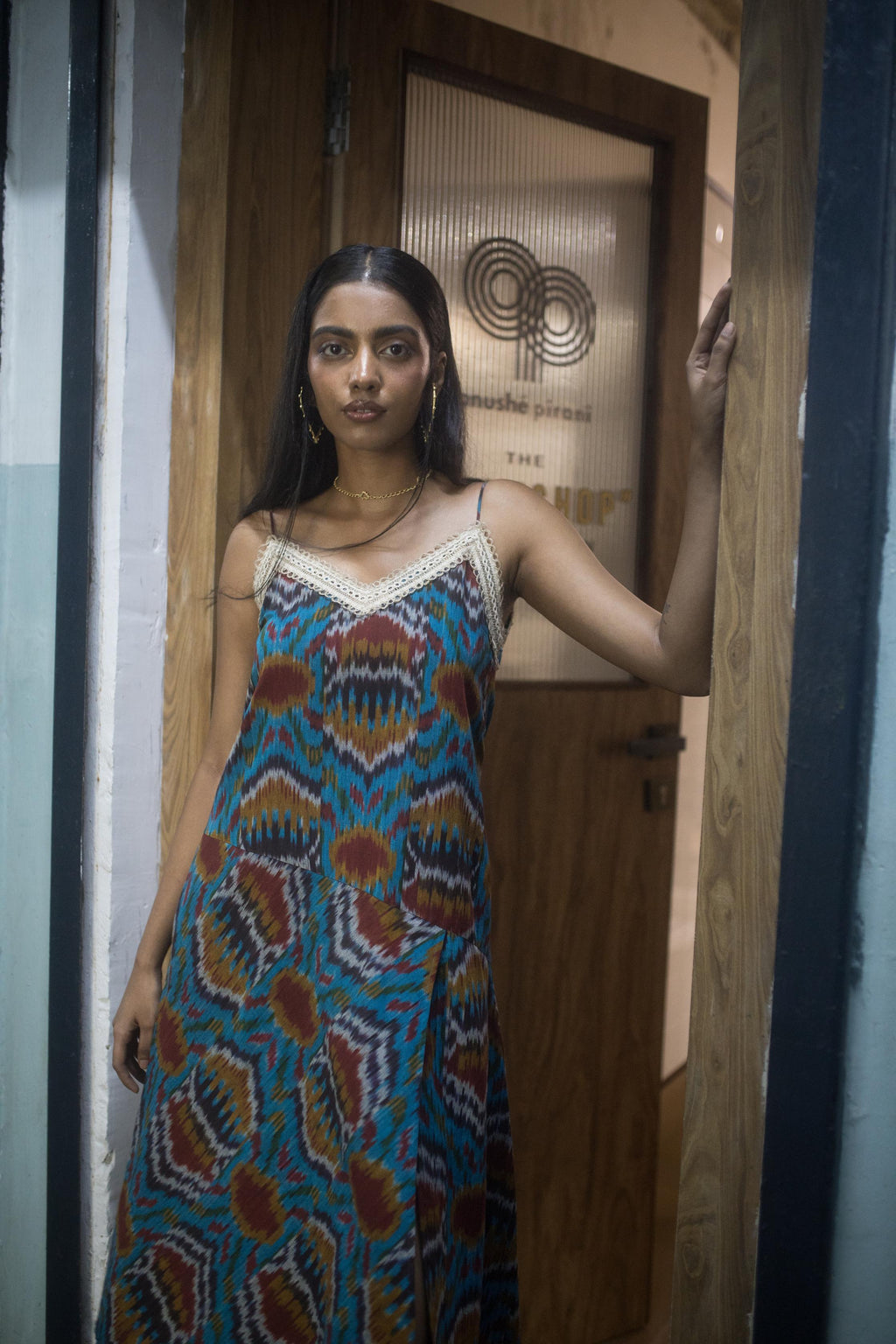 Asymmetric Waist Sling Dress at kamakhyaa.com by Anushé Pirani. This item is 100% Cotton, Beach Wear, Brunch Wear, Casual Wear, Console Collection List, Cotton, Fresh Ink by Anushe Pirani, Handwoven cotton, Ikat Prints, Regular Fit, Resort Wear, Turquoise, Vacation Wear, Womenswear