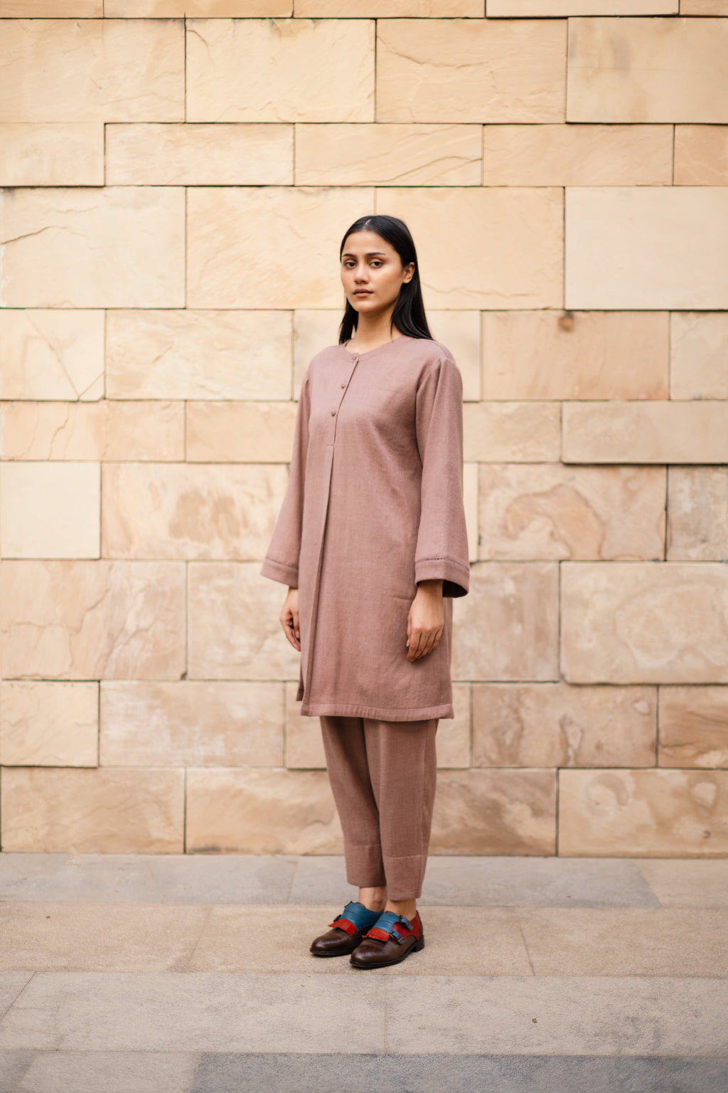 Aubergene Merino Wool Coord Set Iris at Kamakhyaa by Raas. This item is Merino Wool, Purple, Regular Fit, Uru by Raas, Winter WearOffice Wear Co-ords, Woven