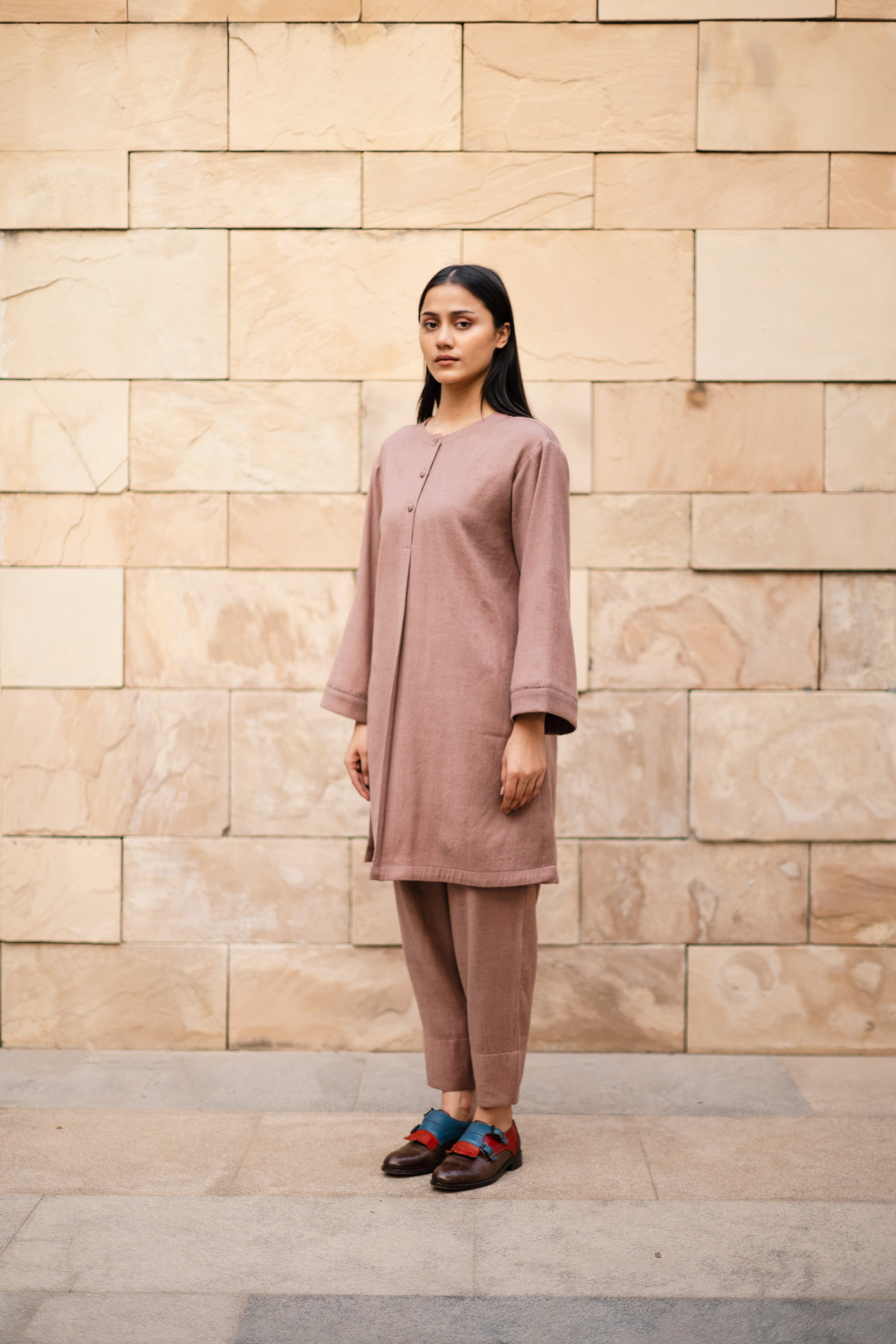 Aubergene Merino Wool Coord Set Iris at Kamakhyaa by Raas. This item is Merino Wool, Purple, Regular Fit, Uru by Raas, Winter WearOffice Wear Co-ords, Woven
