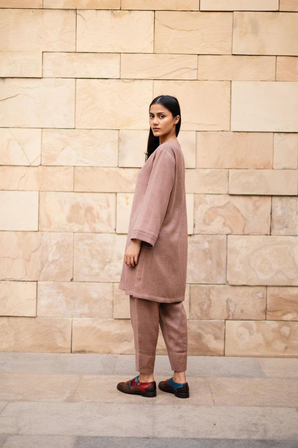 Aubergene Merino Wool Coord Set Iris at Kamakhyaa by Raas. This item is Merino Wool, Purple, Regular Fit, Uru by Raas, Winter WearOffice Wear Co-ords, Woven