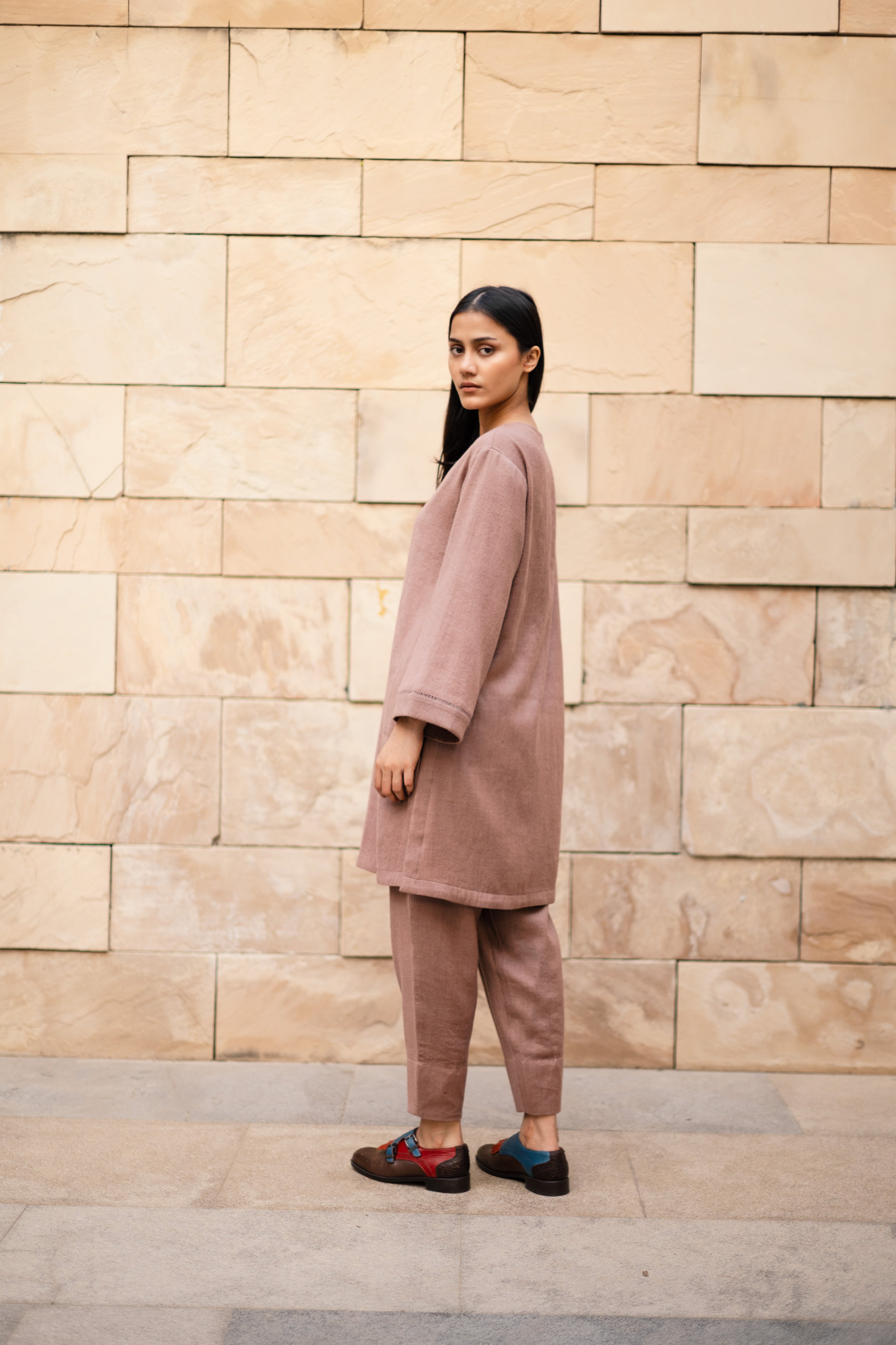 Aubergene Merino Wool Coord Set Iris at Kamakhyaa by Raas. This item is Merino Wool, Purple, Regular Fit, Uru by Raas, Winter WearOffice Wear Co-ords, Woven