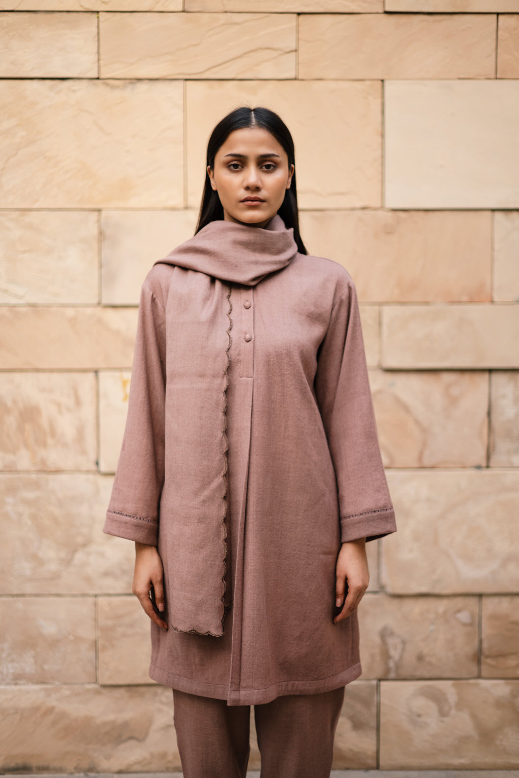 Aubergene Merino Wool Coord Set Iris at Kamakhyaa by Raas. This item is Merino Wool, Purple, Regular Fit, Uru by Raas, Winter WearOffice Wear Co-ords, Woven