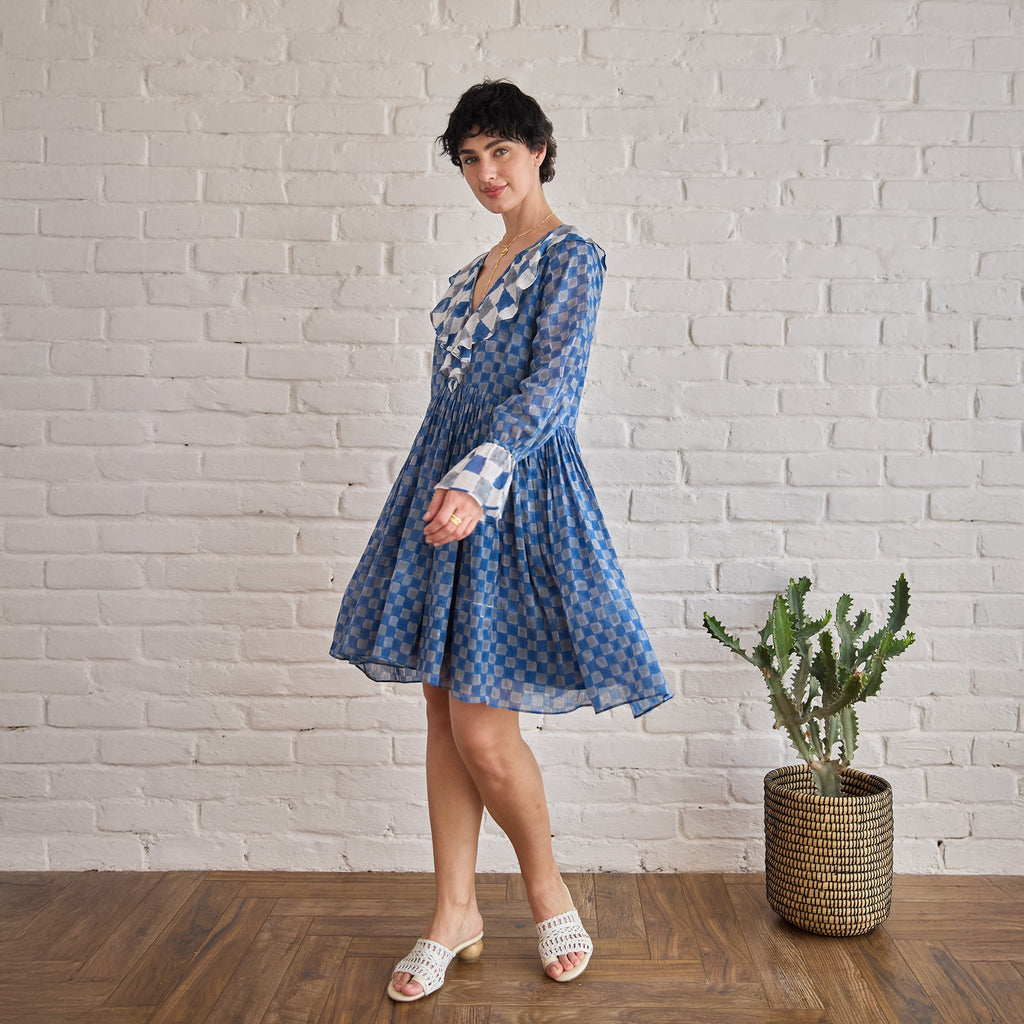 Azure Tides at Kamakhyaa by Taro. This item is Artisan made, Blue, Cotton Mulmul, Handblock Printed, Mini Dresses, Under $200, Whispers of Summer by Taro