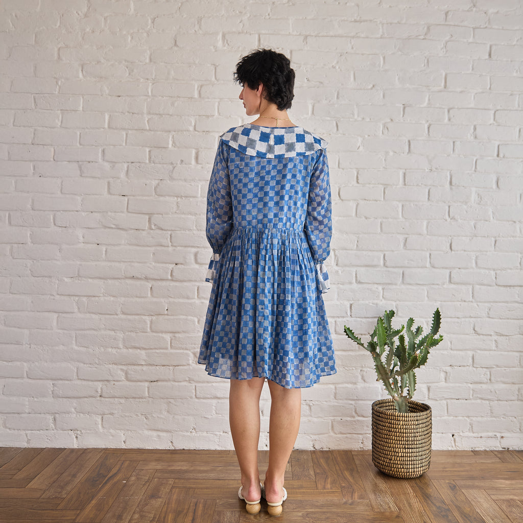Azure Tides at Kamakhyaa by Taro. This item is Artisan made, Blue, Cotton Mulmul, Handblock Printed, Mini Dresses, Under $200, Whispers of Summer by Taro