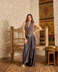 Backless tie up top and drape skirt at Kamakhyaa by Akashi Clothing. This item is Ajrakh by Akashi Clothing, Under $200