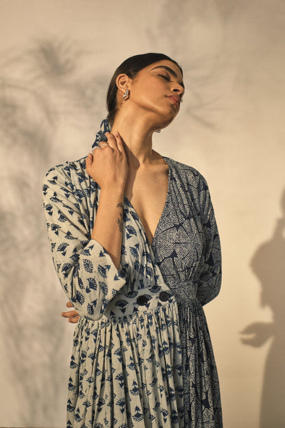 Bagru Prints Maxi Dress at Kamakhyaa by Akashii Clothing. This item is 100% Blue Indigo Cotton, Bagru Prints, Blue, Casual Wear, handmade, Maxi Dresses, Neeli by Akashi Clothing, Organic, Regular Fit